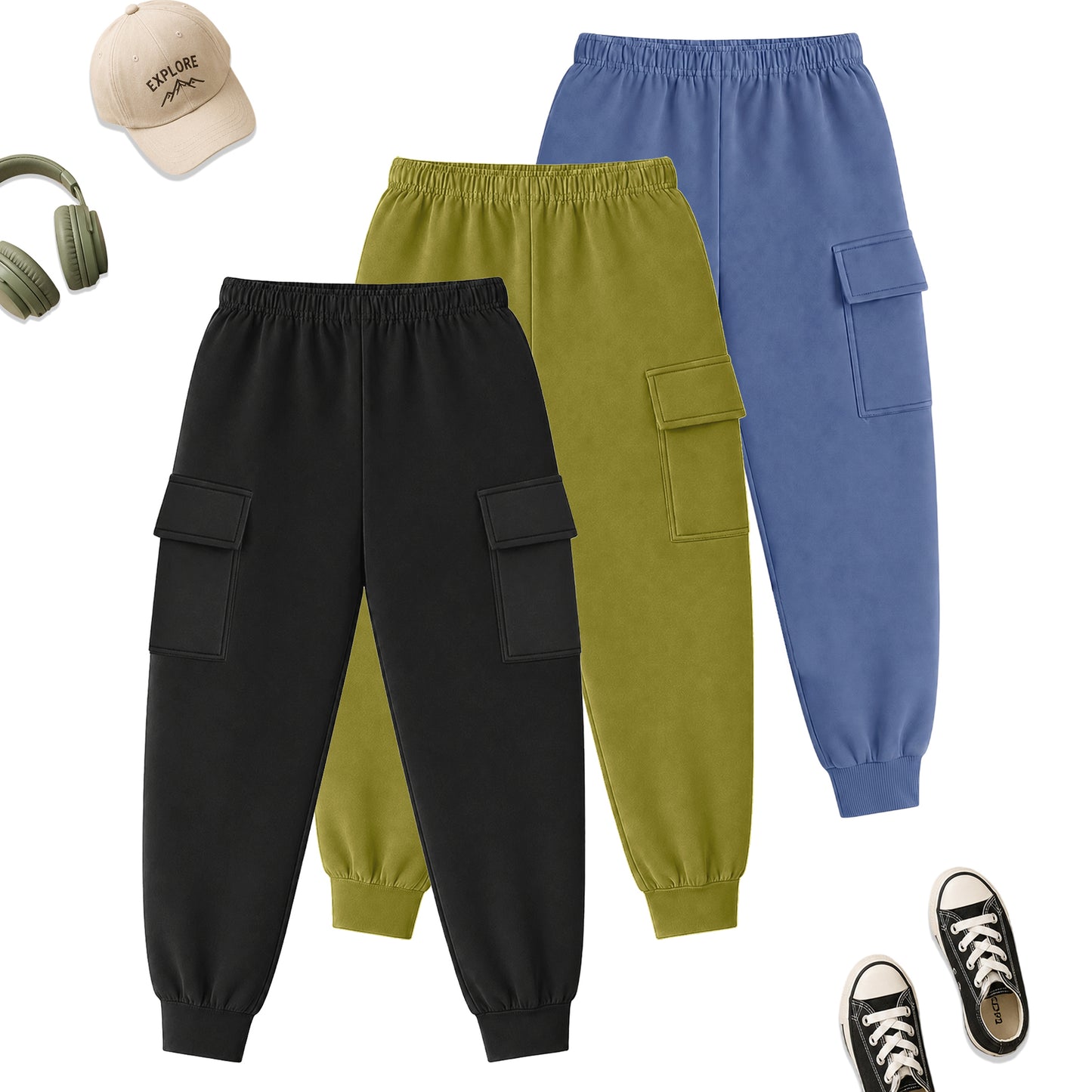 Kuchipoo Boys Cargo Joggers - Pack of 3