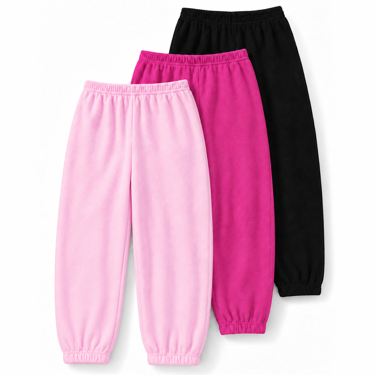 Kuchipoo Girls Cotton Jogger Pants | Soft Elastic Waist Comfortable Track Pants for Girls | Casual Joggers for Kids | Pack of 3
