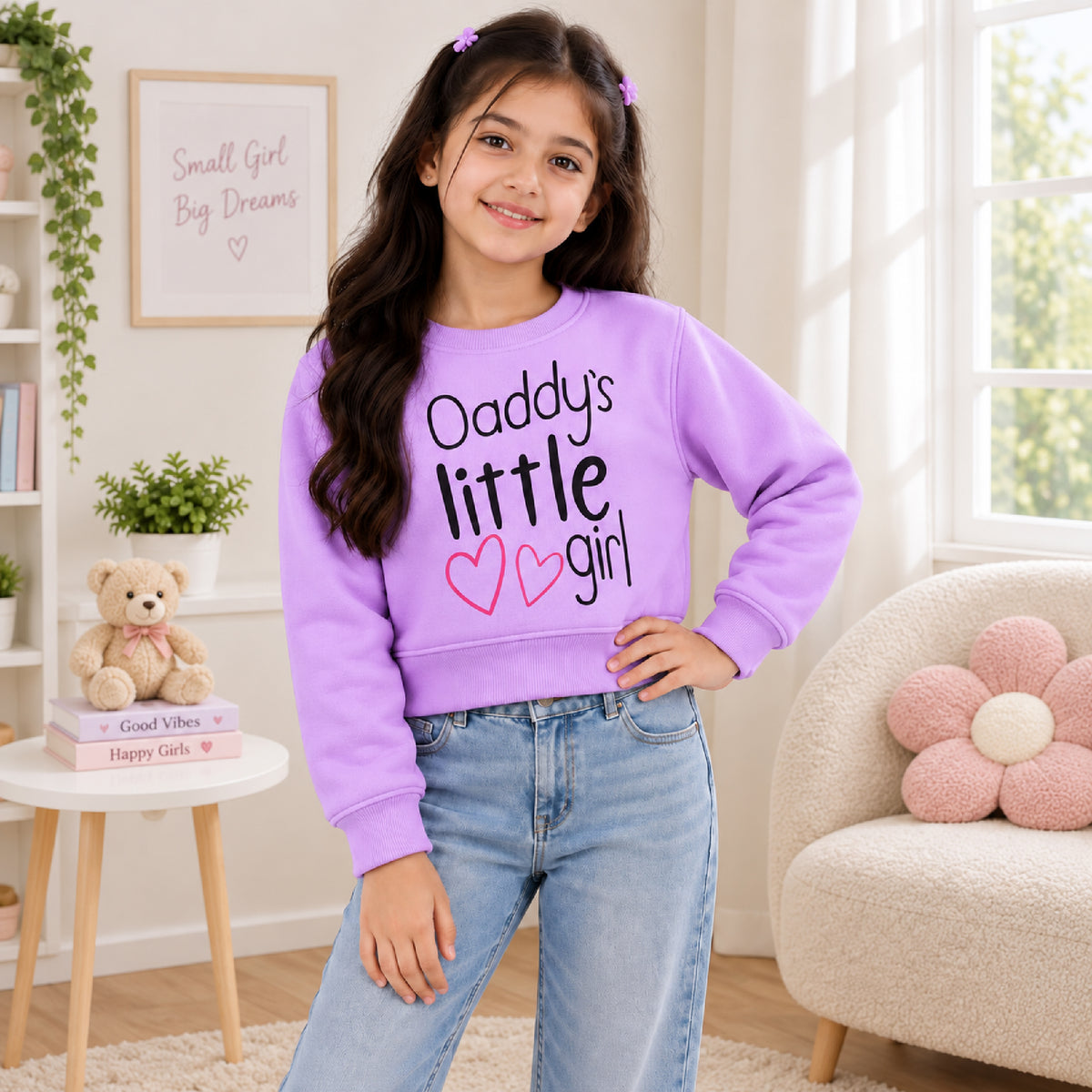 Kuchipoo Girls Crop Top Sweatshirt | Round Neck Pullover | Soft & Comfortable Casual Winter Wear for Kids