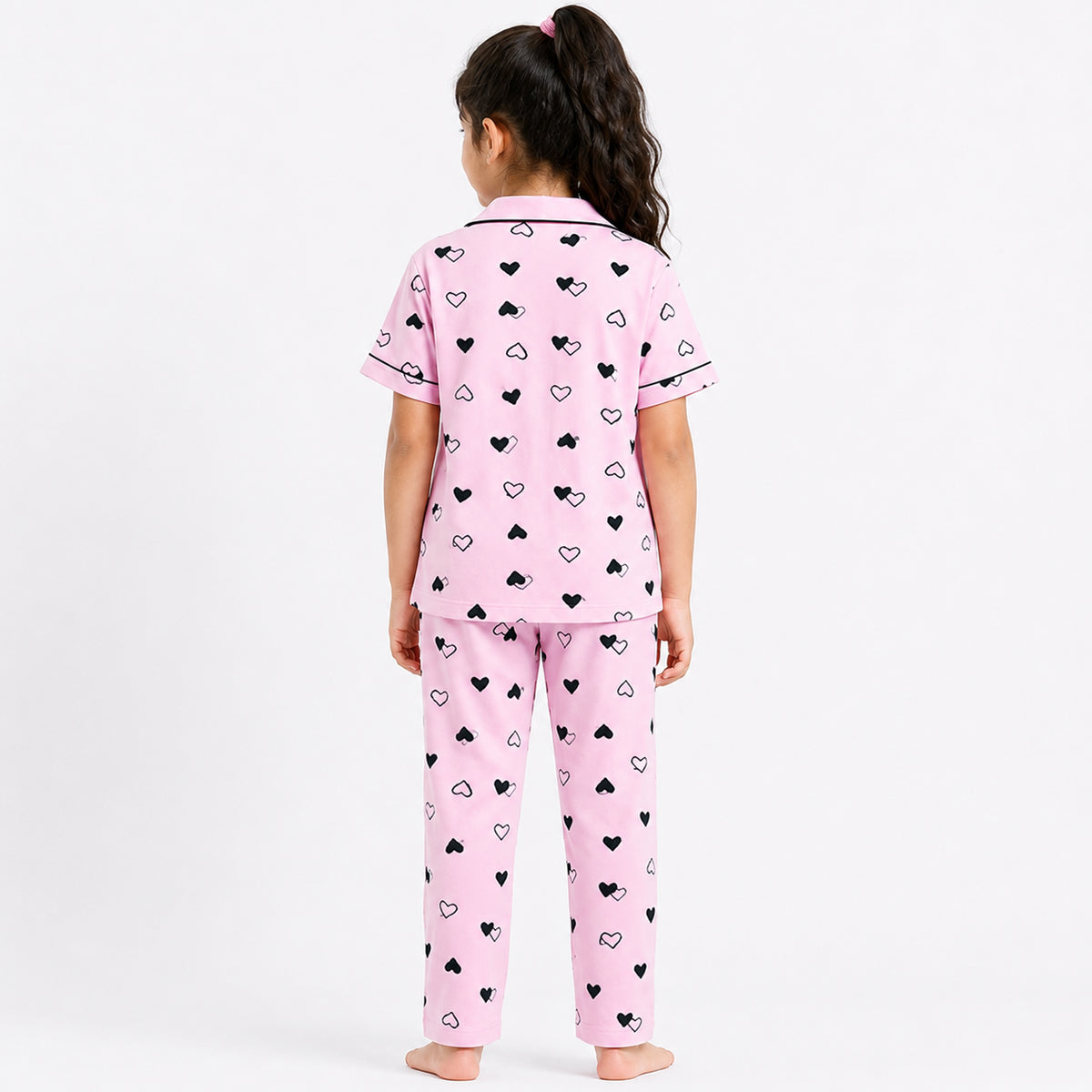 Kuchipoo Girls 100% Cotton Night Suit Set | Soft & Breathable Printed Pyjama Set | Half Sleeve Button Down Sleepwear for Girls