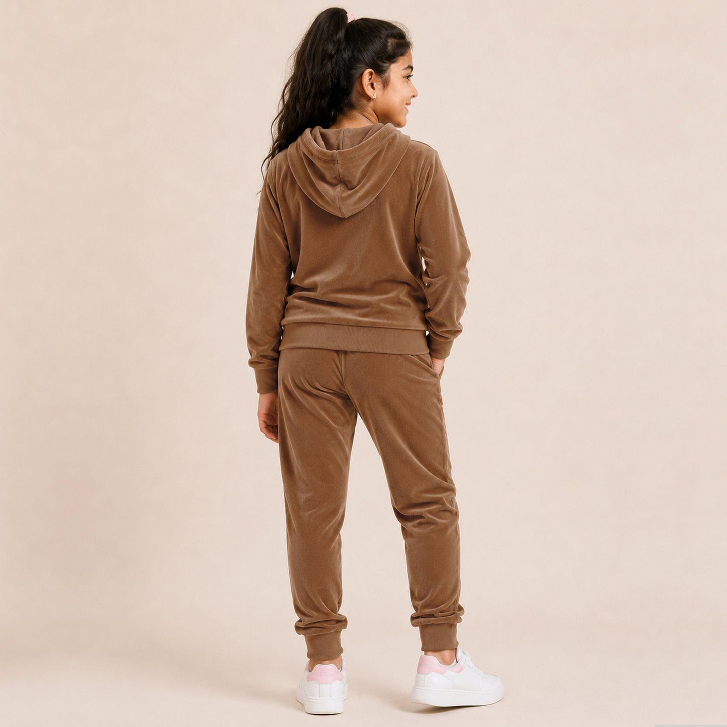 Kuchipoo Girls Velvet Hooded Sweatshirt & Jogger Set | Soft Velour Hoodie with Kangaroo Pocket & Pajama | Warm Full Sleeve Winterwear