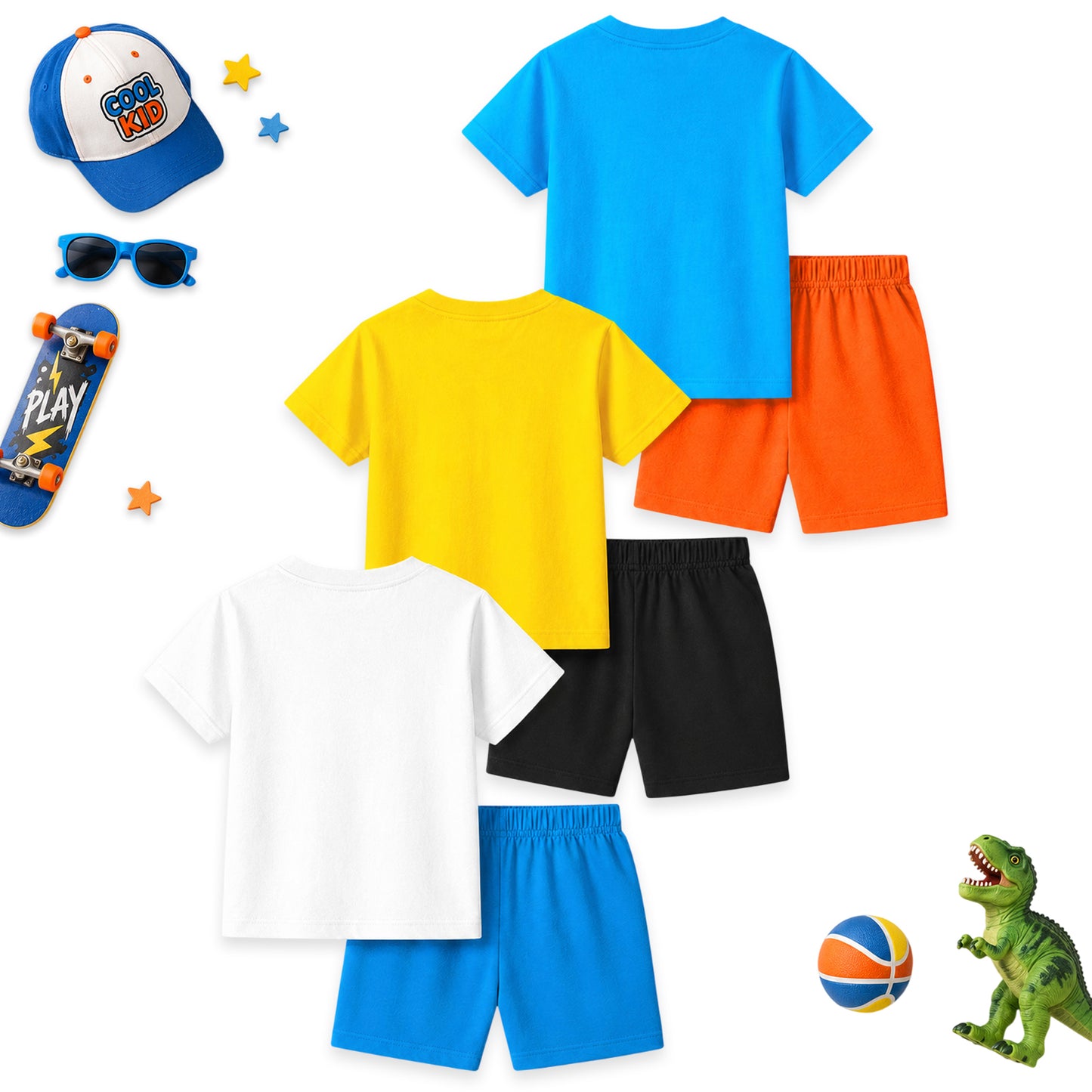 Kuchipoo Boys Cotton T-Shirt & Shorts | Printed Summer Wear Set | Soft & Comfortable Kids Clothing | Pack of 3