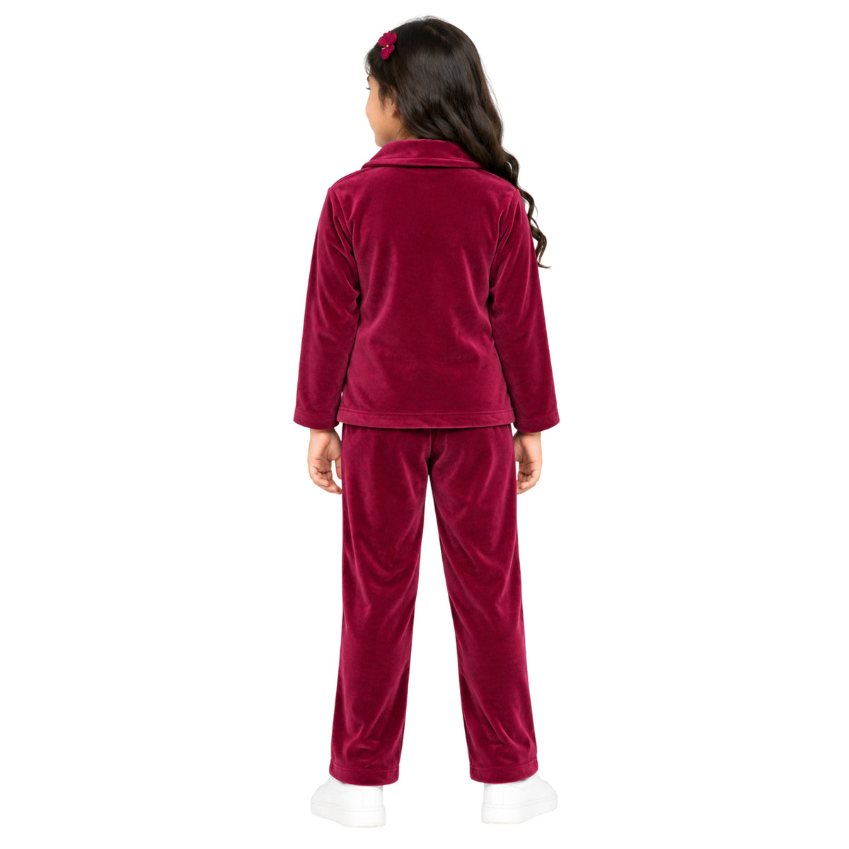 Kuchipoo Girls Velvet Co-Ord Set | Full Sleeve Button Style Round Neck Top with Matching Track Pants | Soft & Comfortable Winter Outfit Set for Kids