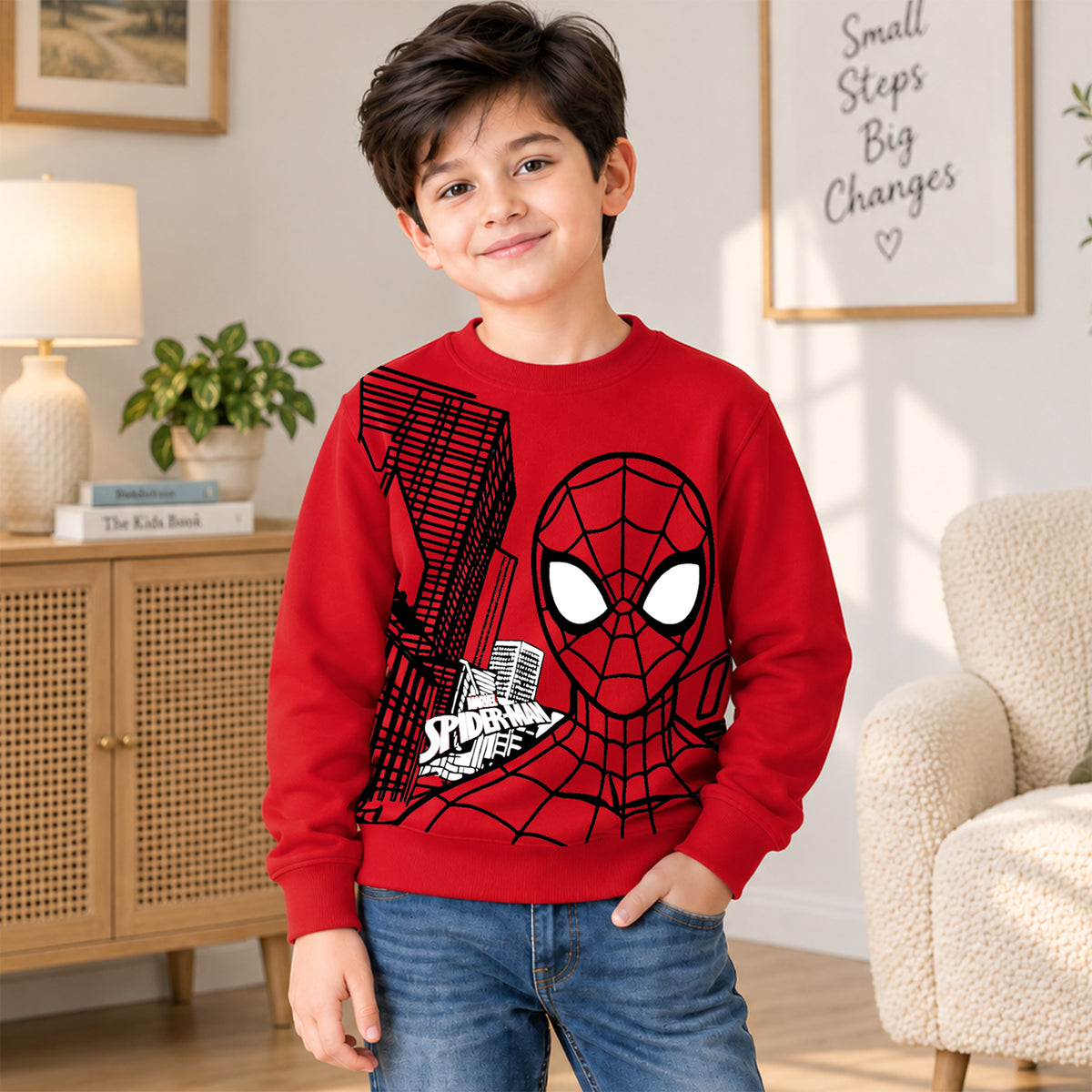 Kuchipoo © Marvel Boys Spiderman Graphic Printed Full Sleeve Round Neck Sweatshirt | Regular Fit Winterwear