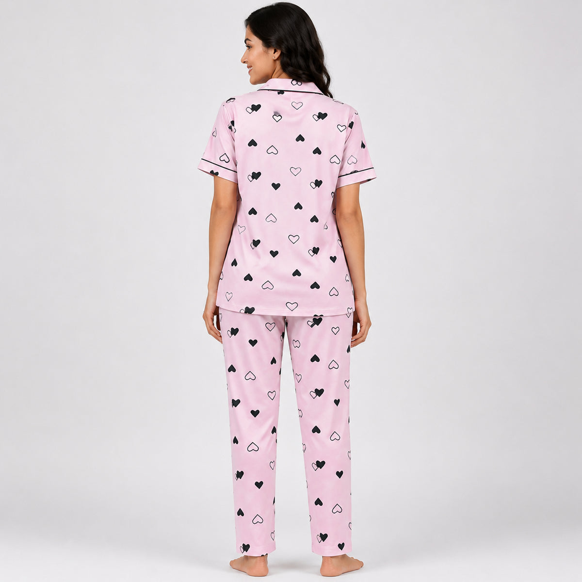 Kuchipoo Women’s 100% Cotton Nightwear Pajama Set | Printed Half Sleeve Button-Down Top & Full Length Pyjama | Soft Comfortable Sleepwear (Copy) (Copy)