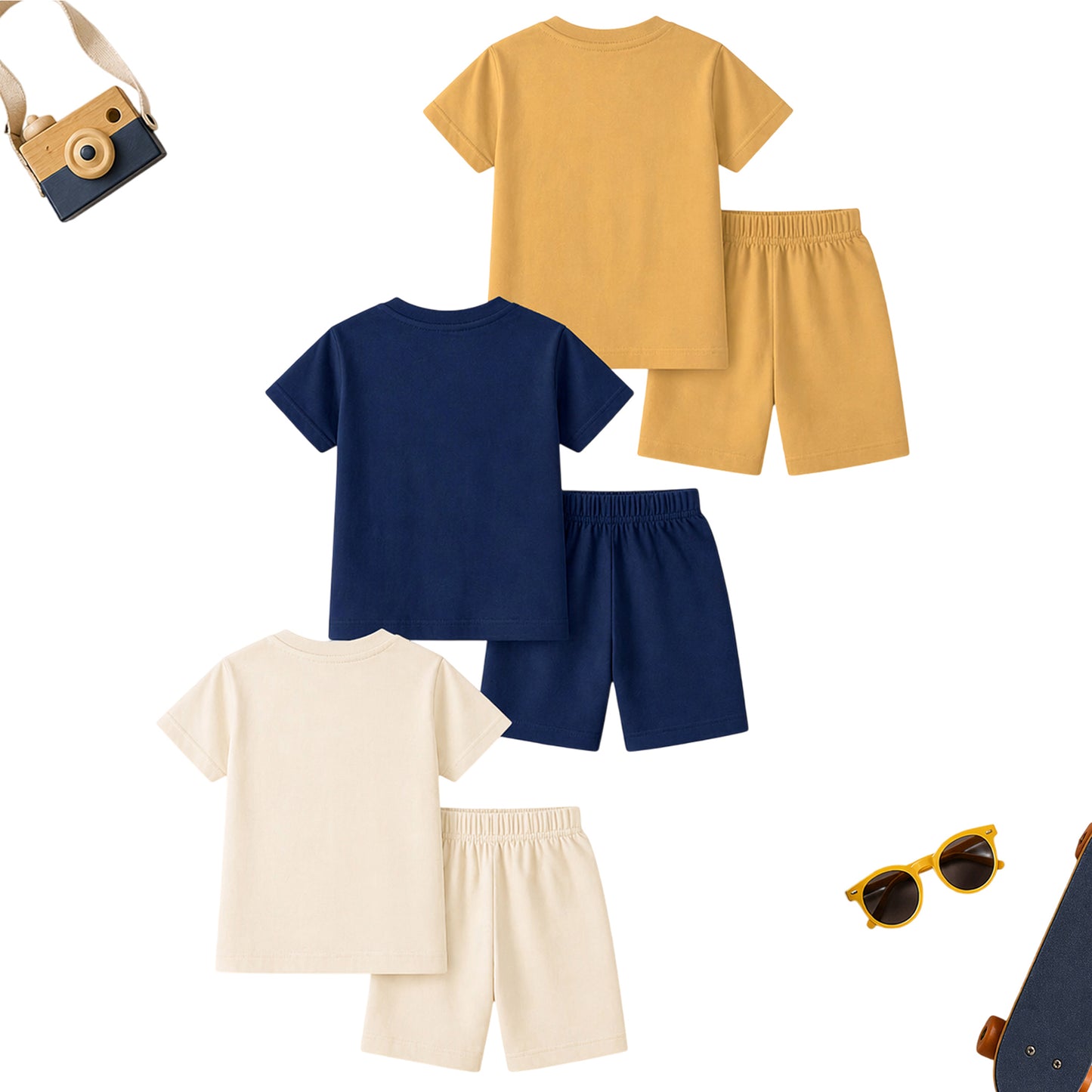 Kuchipoo Boys Cotton T-Shirt & Shorts Set | Half Sleeve Round Neck Top with Elastic Waist Shorts | Soft & Comfortable Casual Wear for Kids | Pack of 3