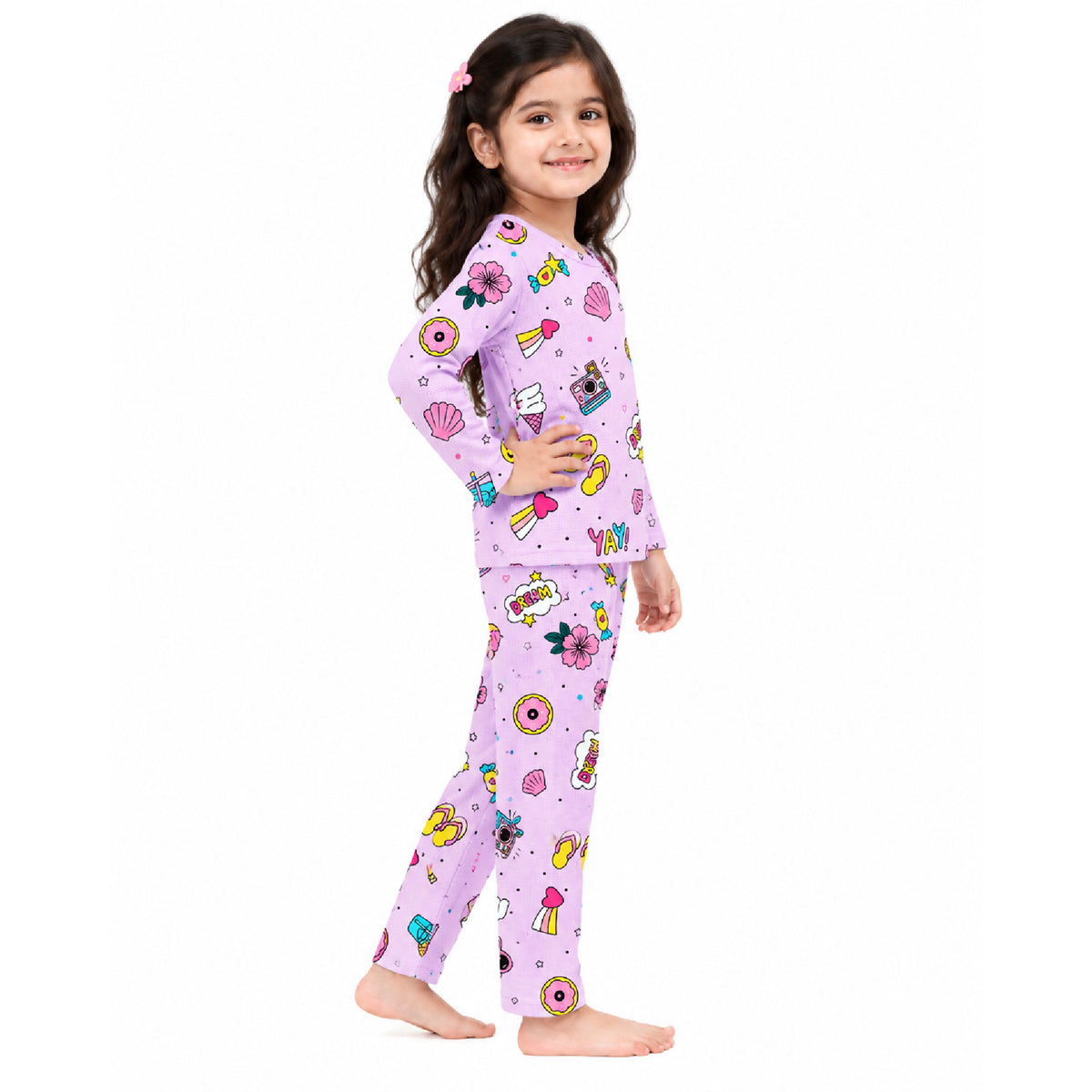 Kuchipoo Girls Printed Full Sleeve T-Shirt & Pajama Set | Soft & Comfortable Kids Night Suit | Cozy Casual Wear for Light Winters (Copy) (Copy)