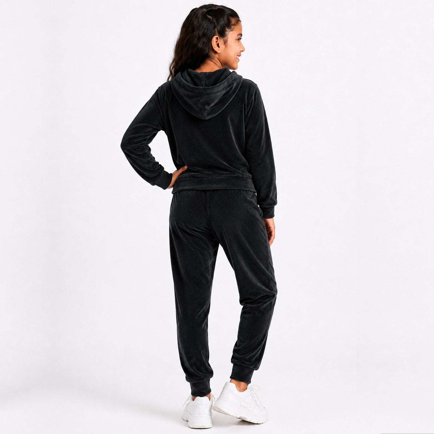 Kuchipoo Girls Velvet Hooded Sweatshirt & Jogger Set | Soft Velour Hoodie with Kangaroo Pocket & Pajama | Warm Full Sleeve Winterwear