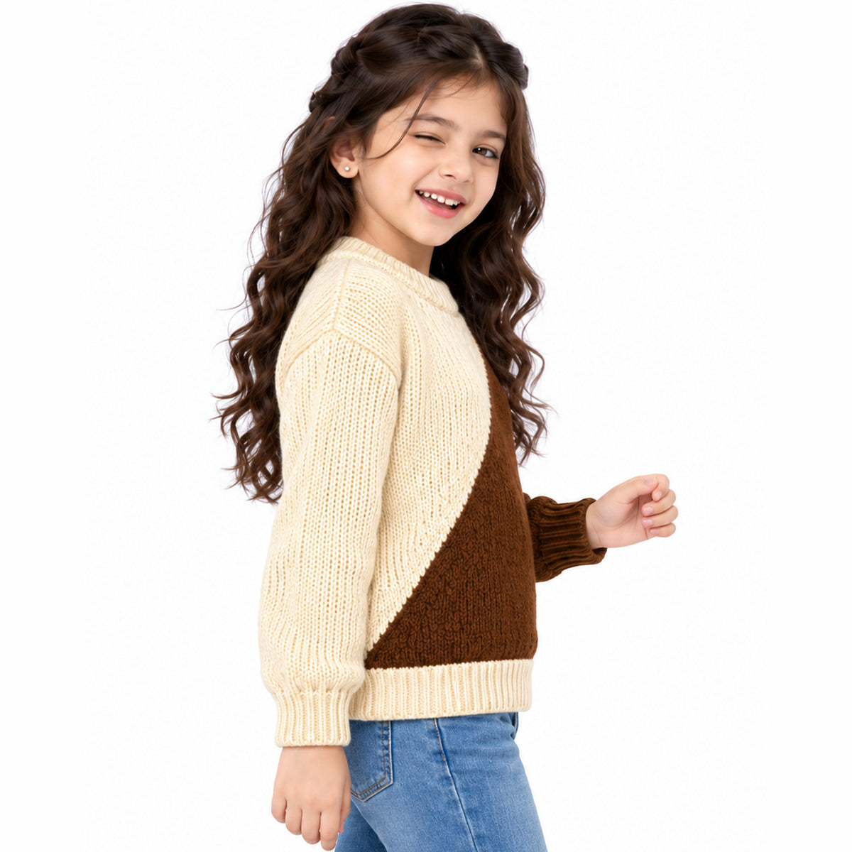 Kuchipoo Girls' Winter Wear Knitted Sweater | Full Sleeves Warm Pullover | Casual & Stylish Kids' Jumper