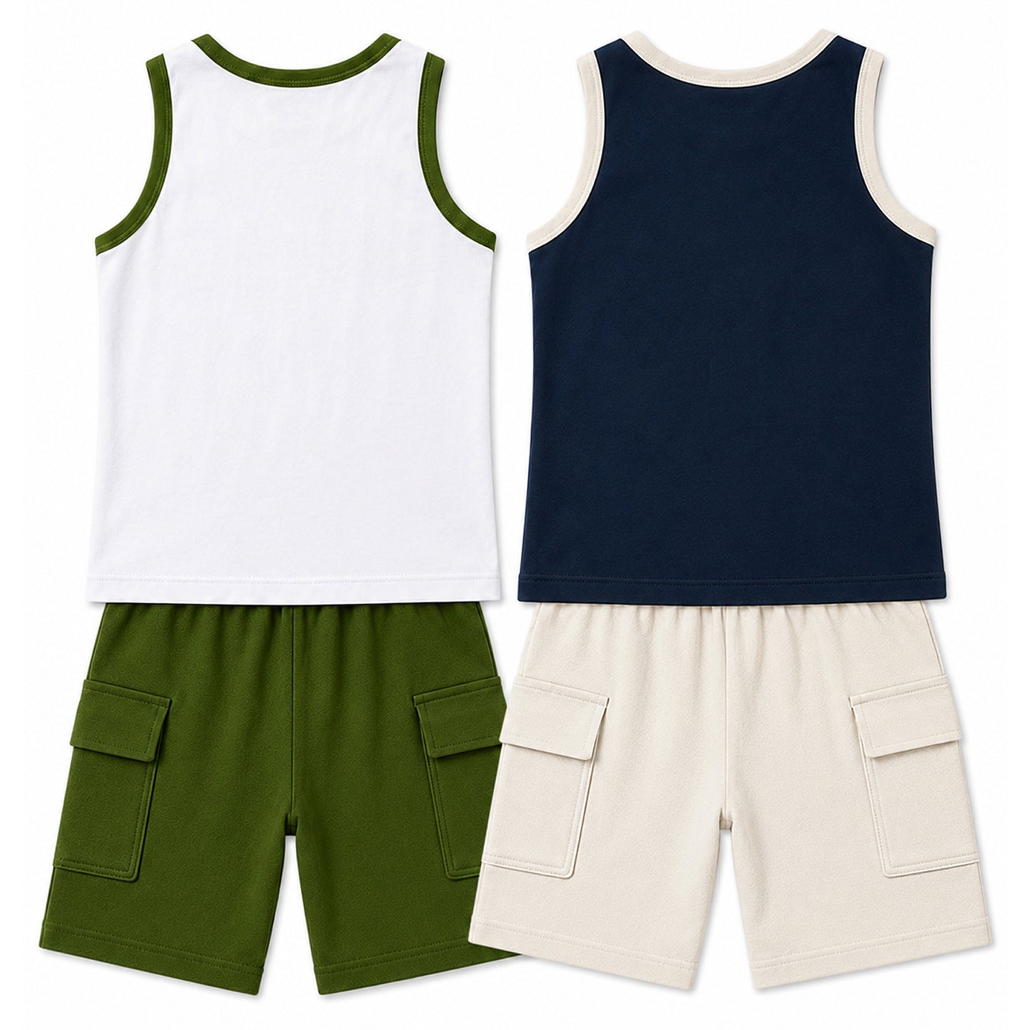 Kuchipoo Boys Cotton Sleeveless T-Shirt & Cargo Shorts Set | Trendy Graphic Print Summer Wear | Soft & Breathable Kids Clothing Combo with Cargo Pockets | Pack of 2