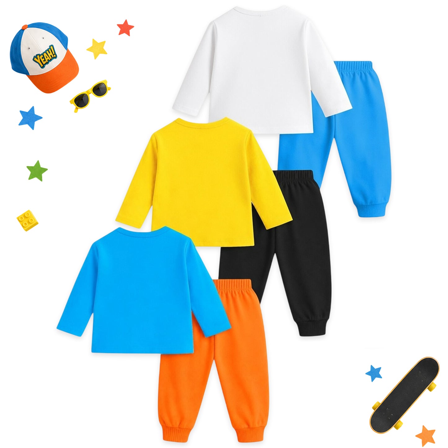 Kuchipoo Boys Regular Fit Cotton T-Shirts and Pyjamas Clothing Set-Pack of 3