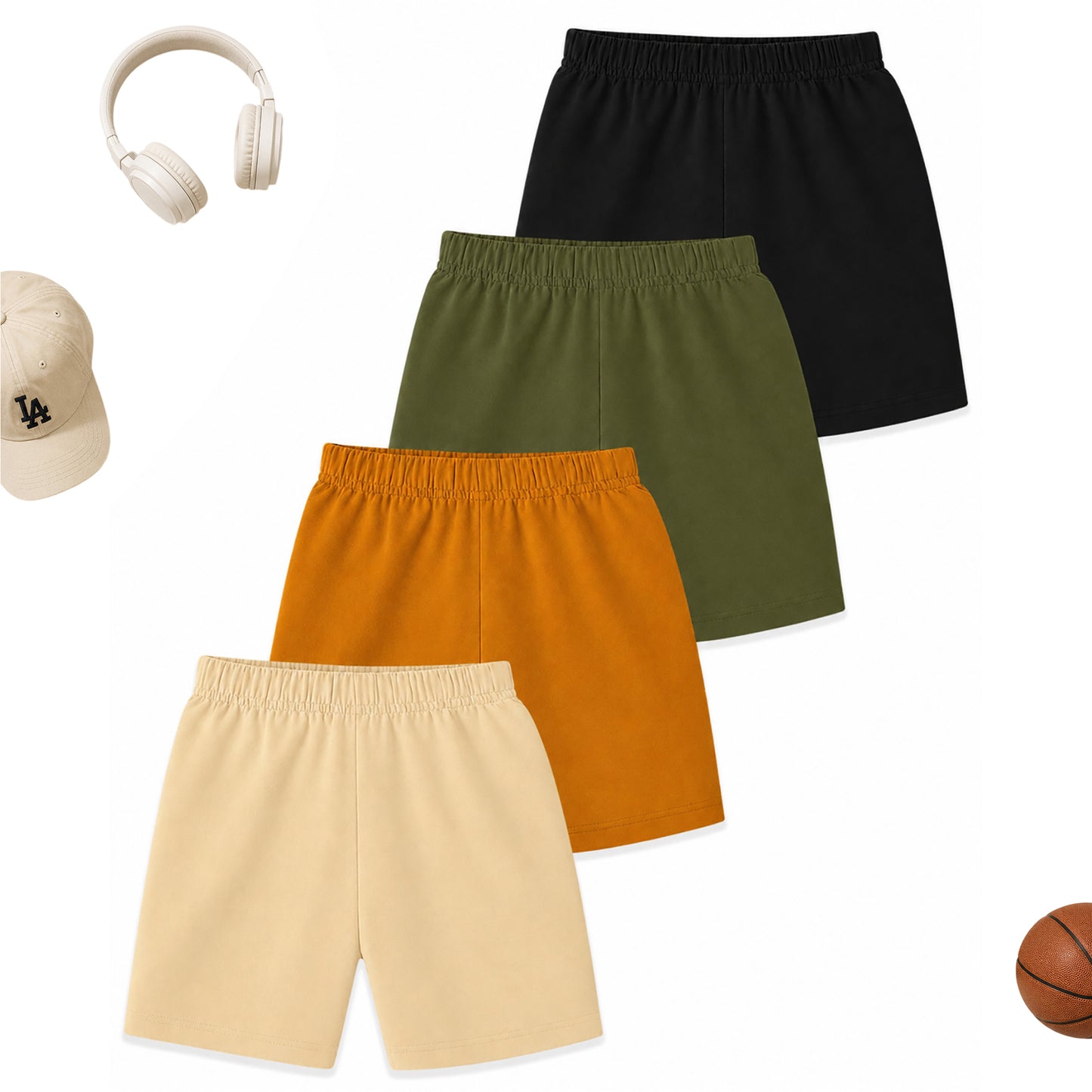 Kuchipoo Boys Cotton Printed Shorts | Elastic Waist | Summer Wear Shorts for Kids - Pack of 4