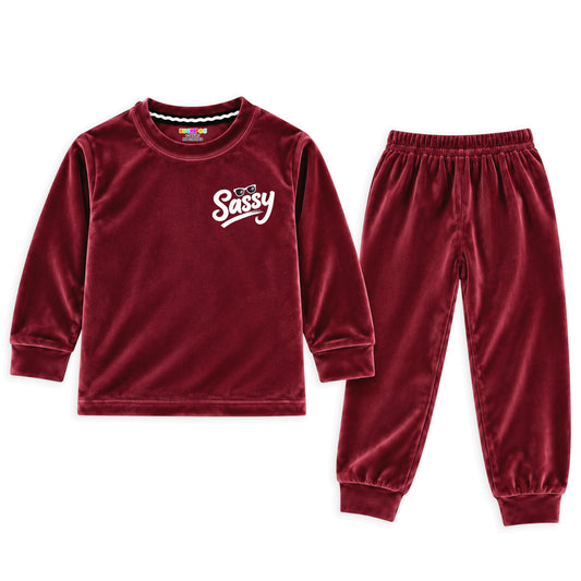 Kuchipoo Girls Velvet Top & Pajama Set | Soft Velour Round Neck Full Sleeve Top & Pajama | Warm Winterwear