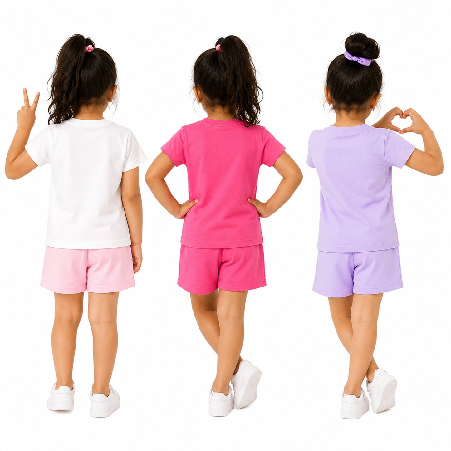 Kuchipoo Girls Cotton T-Shirt & Shorts | Printed Summer Wear Set | Soft & Comfortable Kids Clothing | Pack of 3