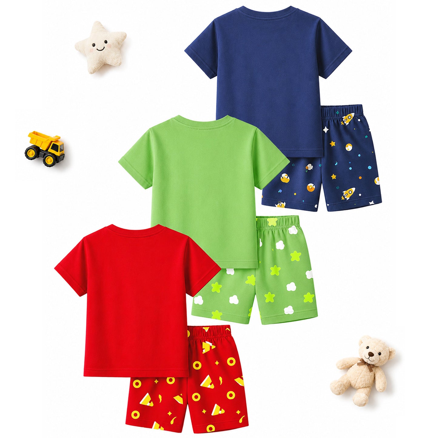 Kuchipoo Boys Cotton T-Shirt & Shorts | Printed Summer Wear Set | Soft & Comfortable Kids Clothing | Pack of 3