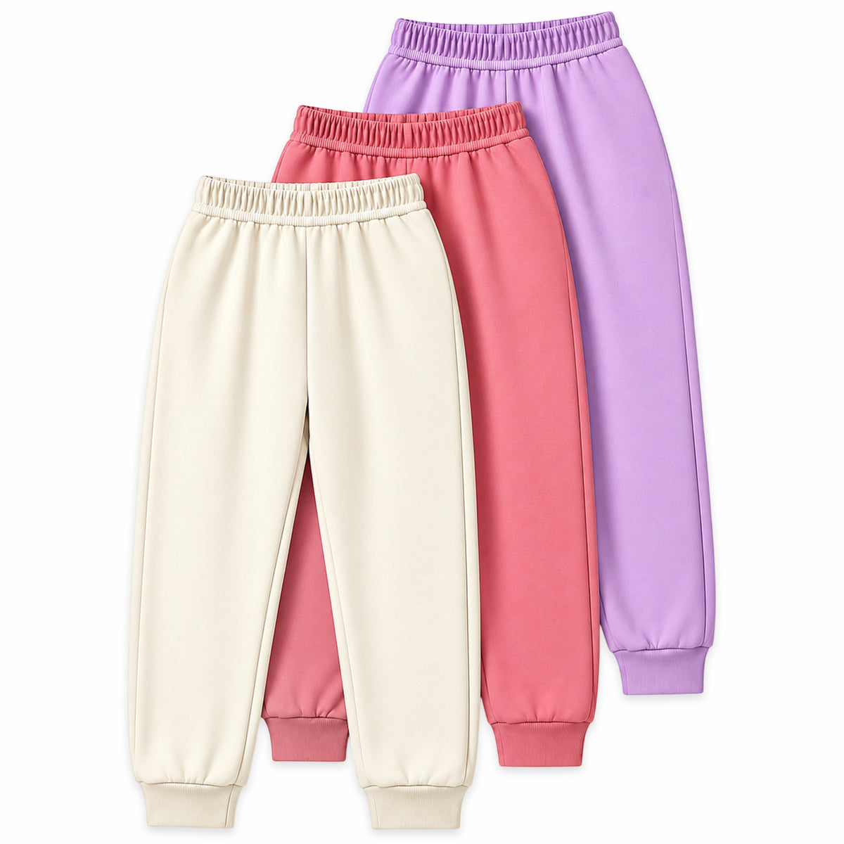 Kuchipoo Girls Printed Jogger Track Pants | Soft & Comfortable Regular Fit Lower with Elastic Waist, Drawstring & Ribbed Cuffs | Casual Sportswear for Kids | Pack of 3