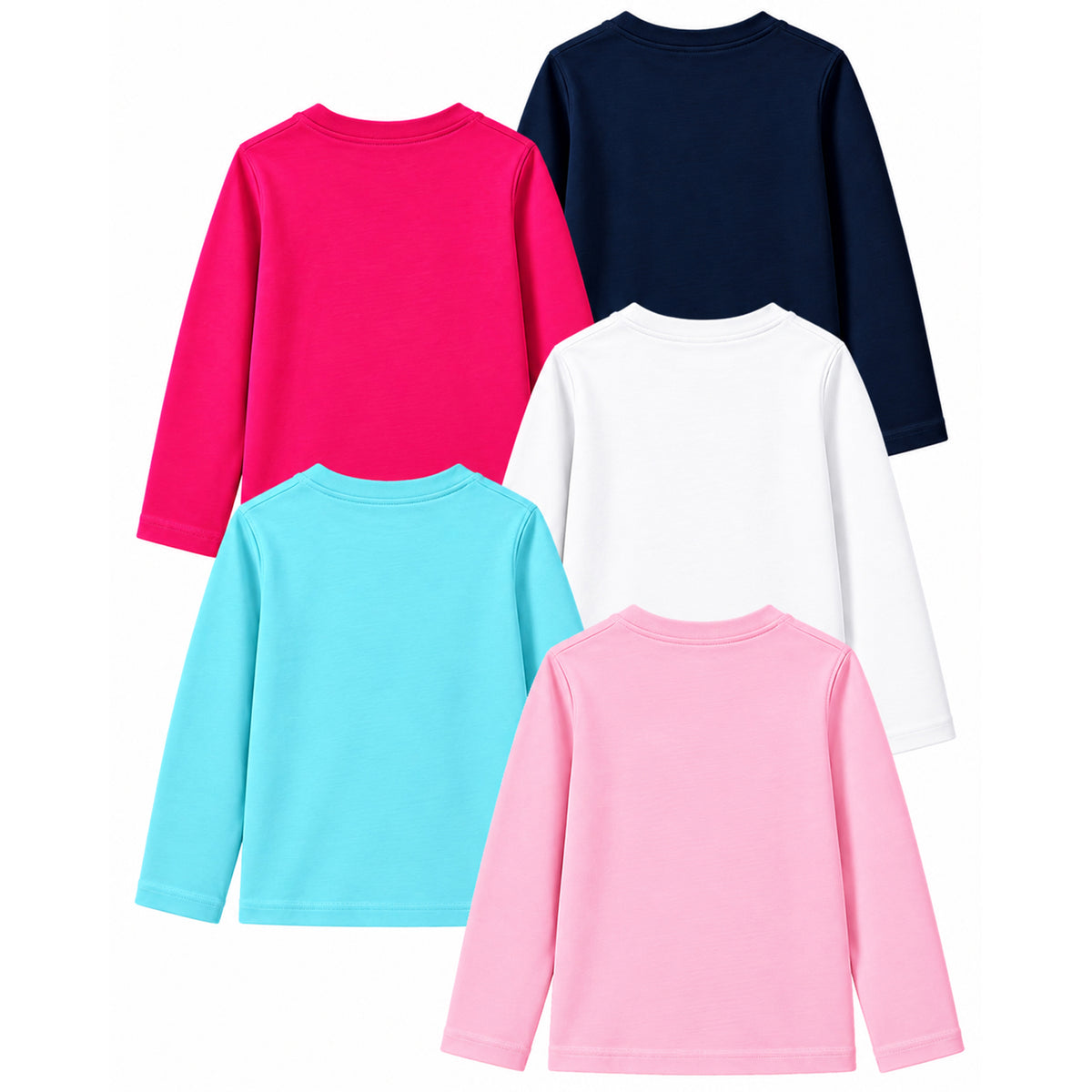 Kuchipoo Girls Cotton Printed T-Shirts | Full Sleeve Round Neck | Soft & Comfortable Casual Wear for Kids | Pack of 5