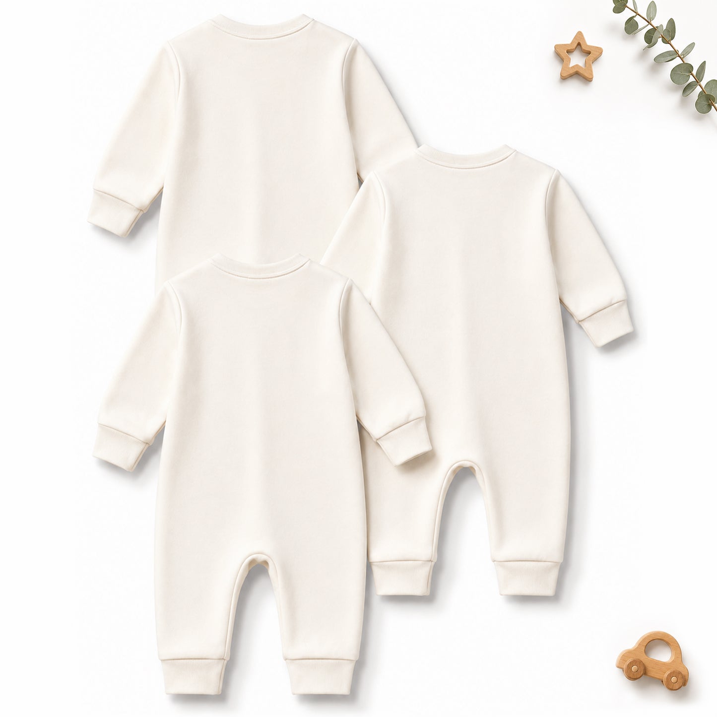 Kuchipoo 100% Cotton Baby Boy & Baby Girl Full Bodysuit Romper | Soft & Breathable Infant Clothing | Long Sleeve, Crew Neck, Zip Closure | Pack of 3