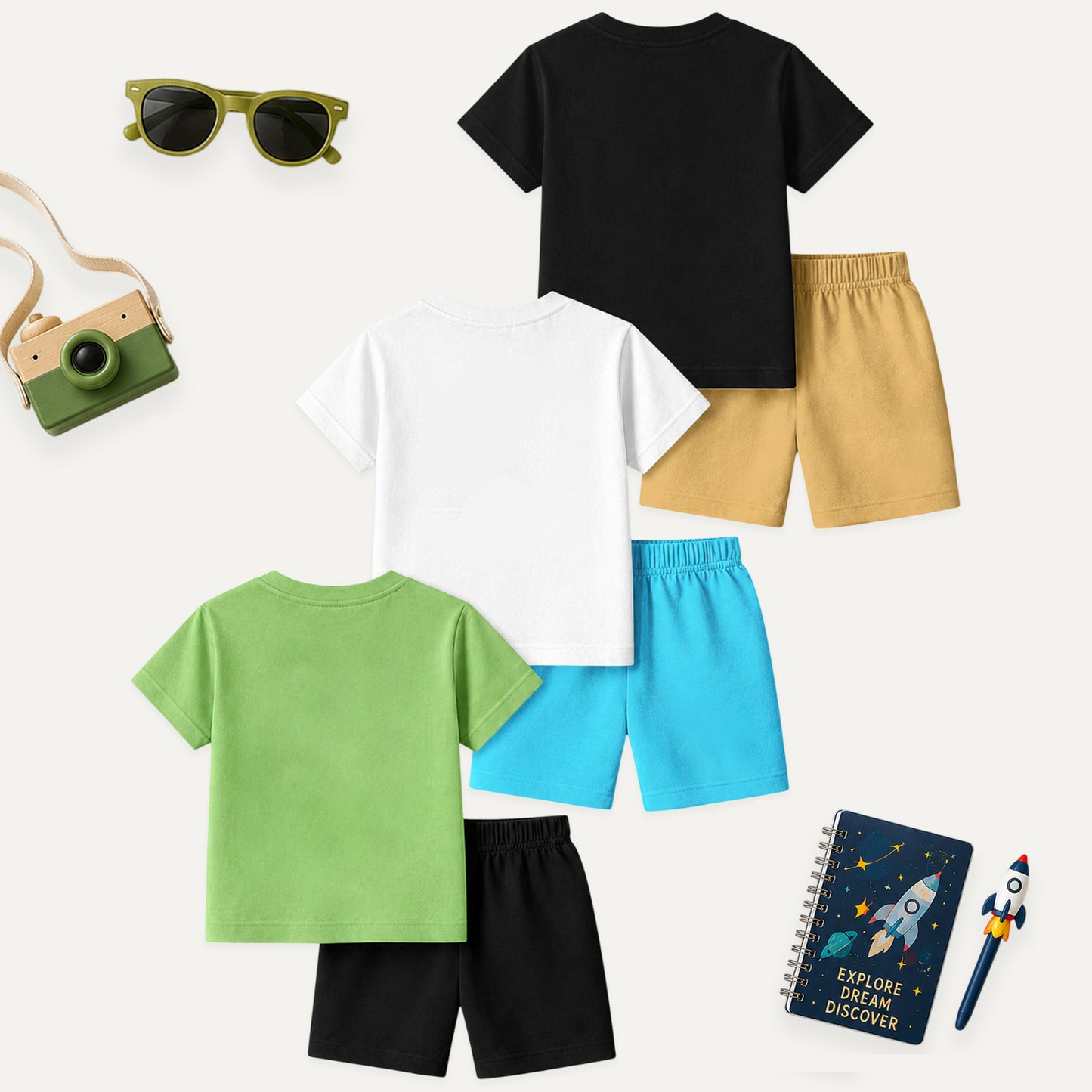 Kuchipoo Boys Cotton T-Shirt & Shorts | Printed Summer Wear Set | Soft & Comfortable Kids Clothing | Pack of 3