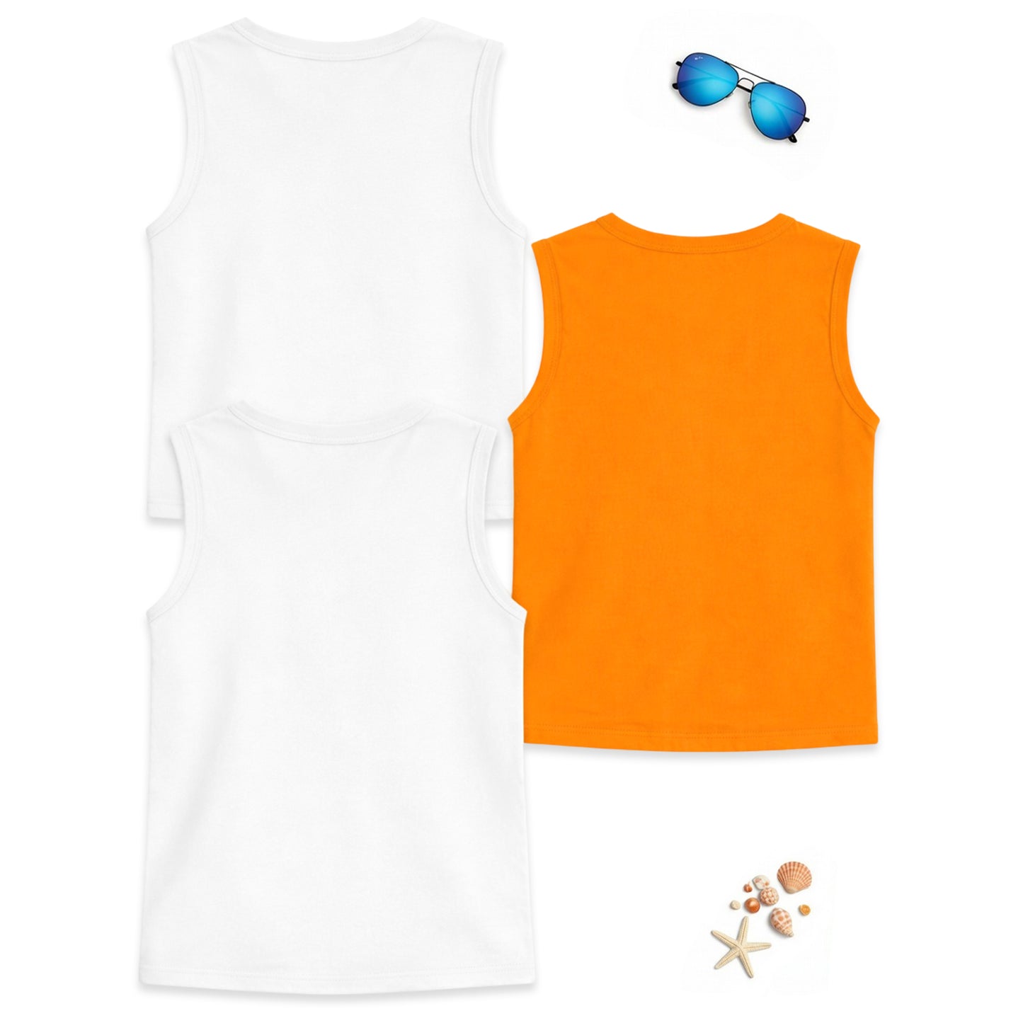 Kuchipoo Boys Sleeveless Cotton Tshirts | Printed Round Neck Kids Tshirts for Summer Wear | Pack of 3