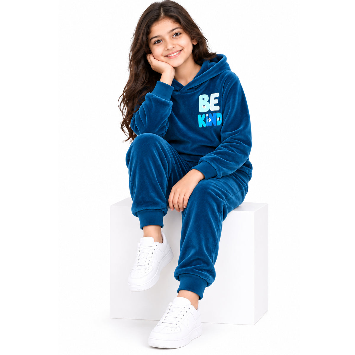 Kuchipoo Girls Velvet Hooded Sweatshirt & Jogger Set | Soft Velour Hoodie with Kangaroo Pocket & Pajama | Warm Full Sleeve Winterwear