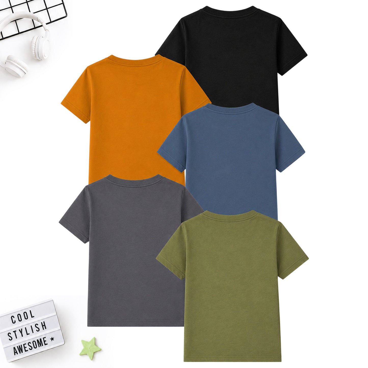 Kuchipoo Boys Cotton Printed T-Shirts | Half Sleeve Round Neck | Soft & Comfortable Casual Wear for Kids | Pack of 5