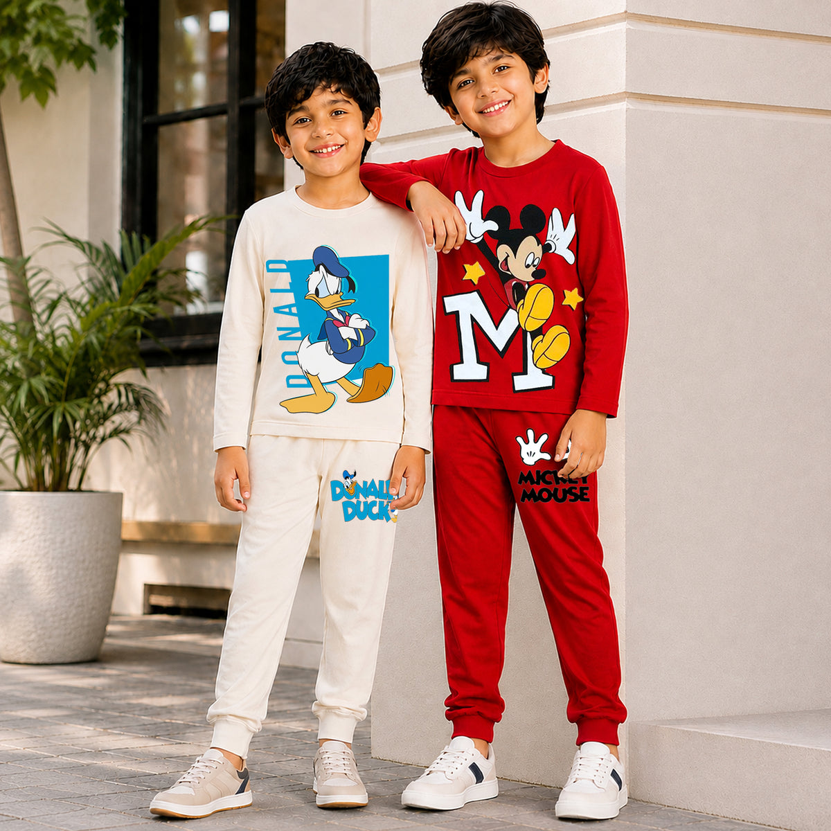 Kuchipoo © Disney Boys Mickey Mouse Printed Cotton T-Shirt & Pyjama Set | Full Sleeve Casual Wear | Pack of 2 Sets