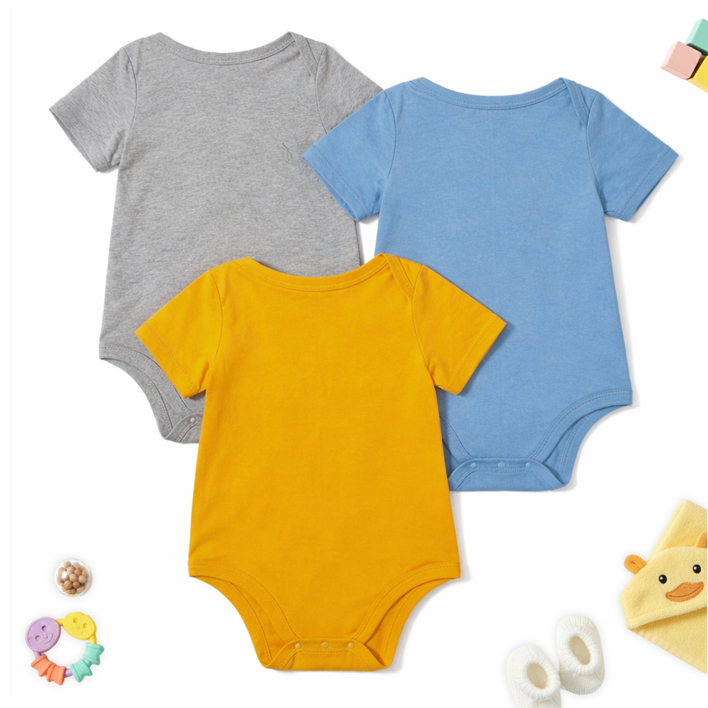 Kuchipoo 100% Cotton Baby Bodysuit Romper | Soft & Breathable Infant Clothing | Short Sleeve, Envelope Neck, Snap Button Closure | Pack of 3