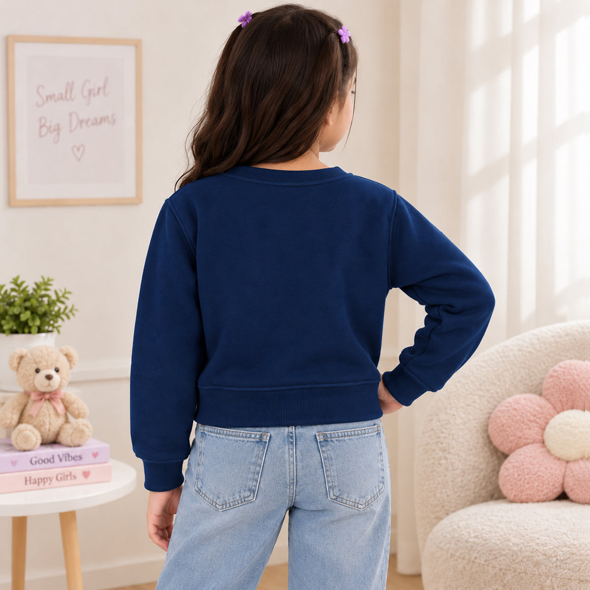 Kuchipoo Girls Crop Top Sweatshirt | Round Neck Pullover | Soft & Comfortable Casual Winter Wear for Kids