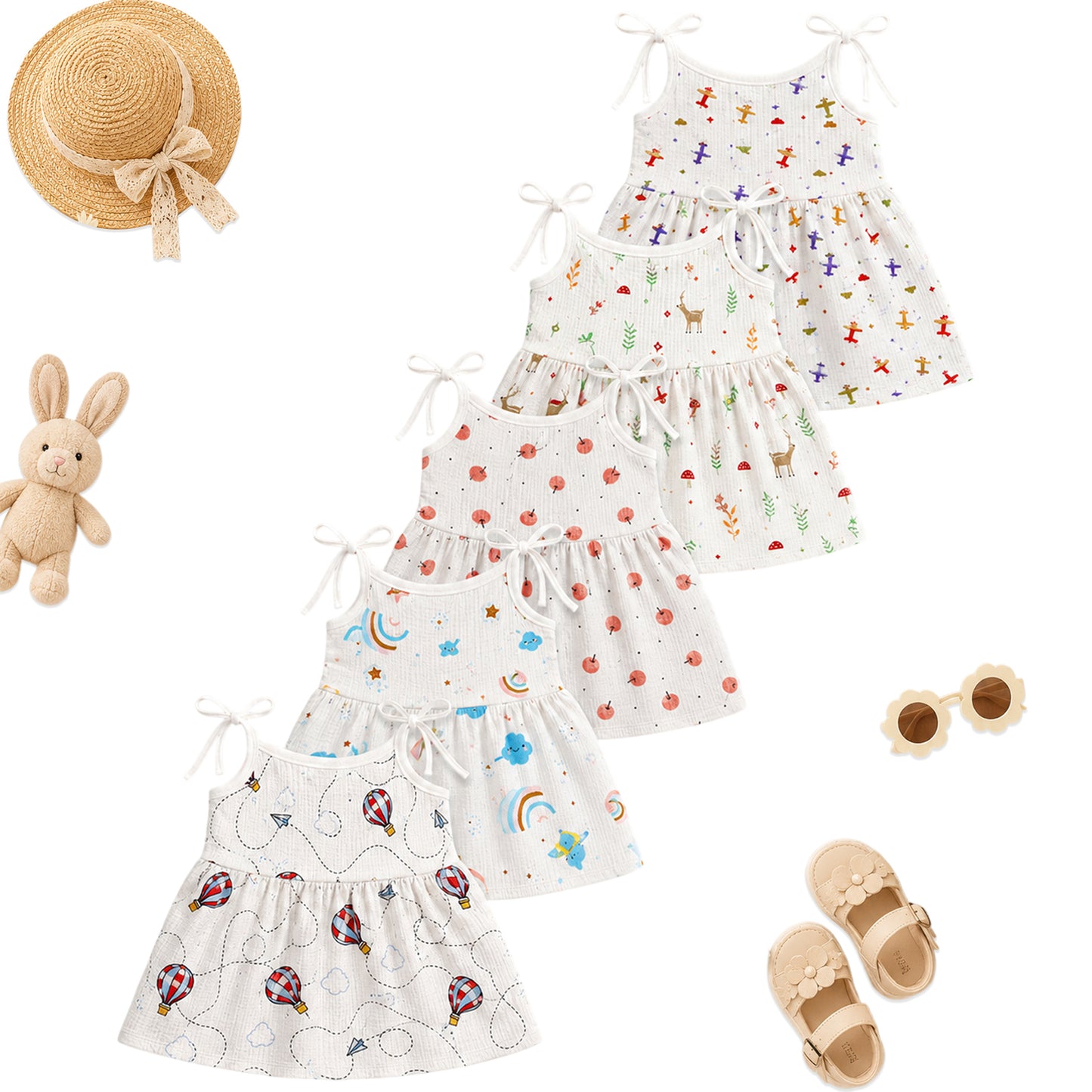 Kuchipoo Baby Girls 100% Muslin Cotton Frocks - Pack of 5