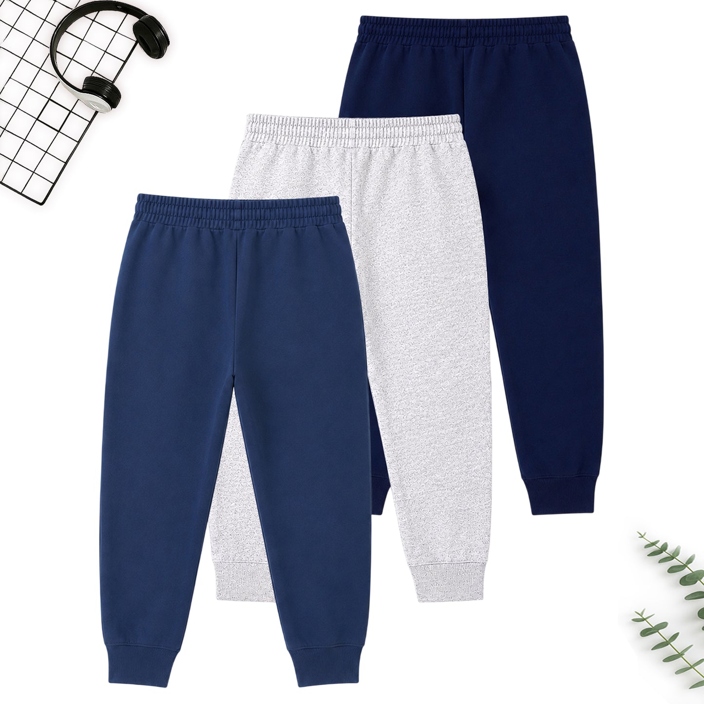 Kuchipoo Boys Cotton Track Pants | Pocket Joggers with Elastic Waist & Drawstring | Soft & Comfortable Casual Wear | Pack of 3