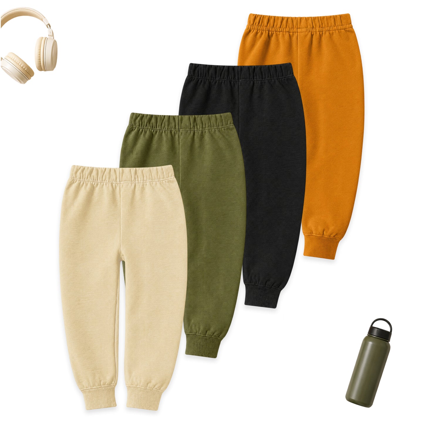 Kuchipoo Boys Cotton Jogger Pants | Soft Elastic Waist Comfortable Track Pants for Boys | Casual Joggers for Kids | Pack of 4