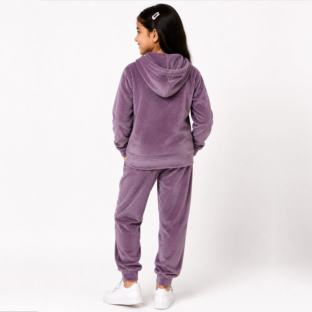 Kuchipoo Girls Velvet Hooded Sweatshirt & Jogger Set | Soft Velour Hoodie with Kangaroo Pocket & Pajama | Warm Full Sleeve Winterwear