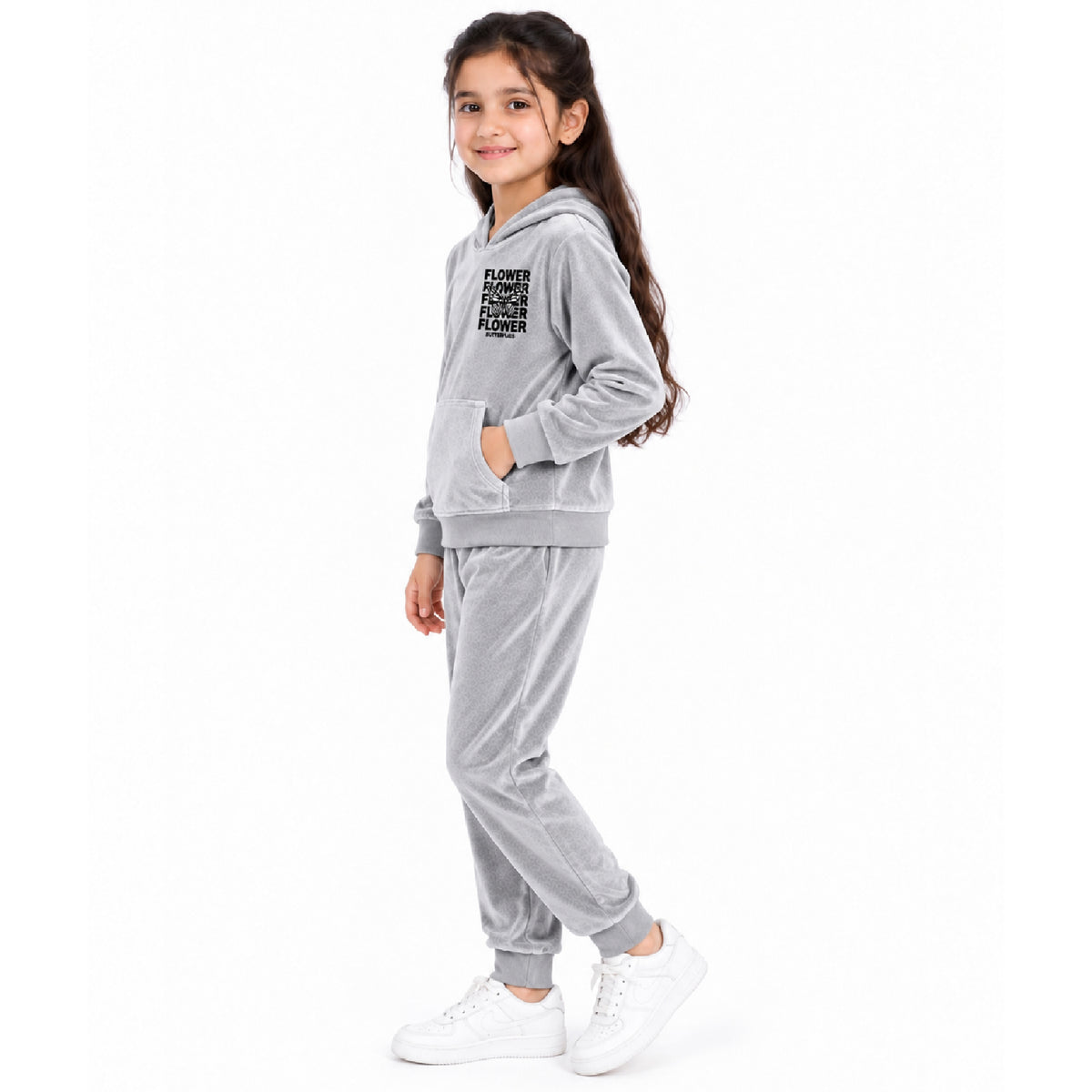 Kuchipoo Girls Velvet Hooded Sweatshirt & Jogger Set | Soft Velour Hoodie with Kangaroo Pocket & Pajama | Warm Full Sleeve Winterwear