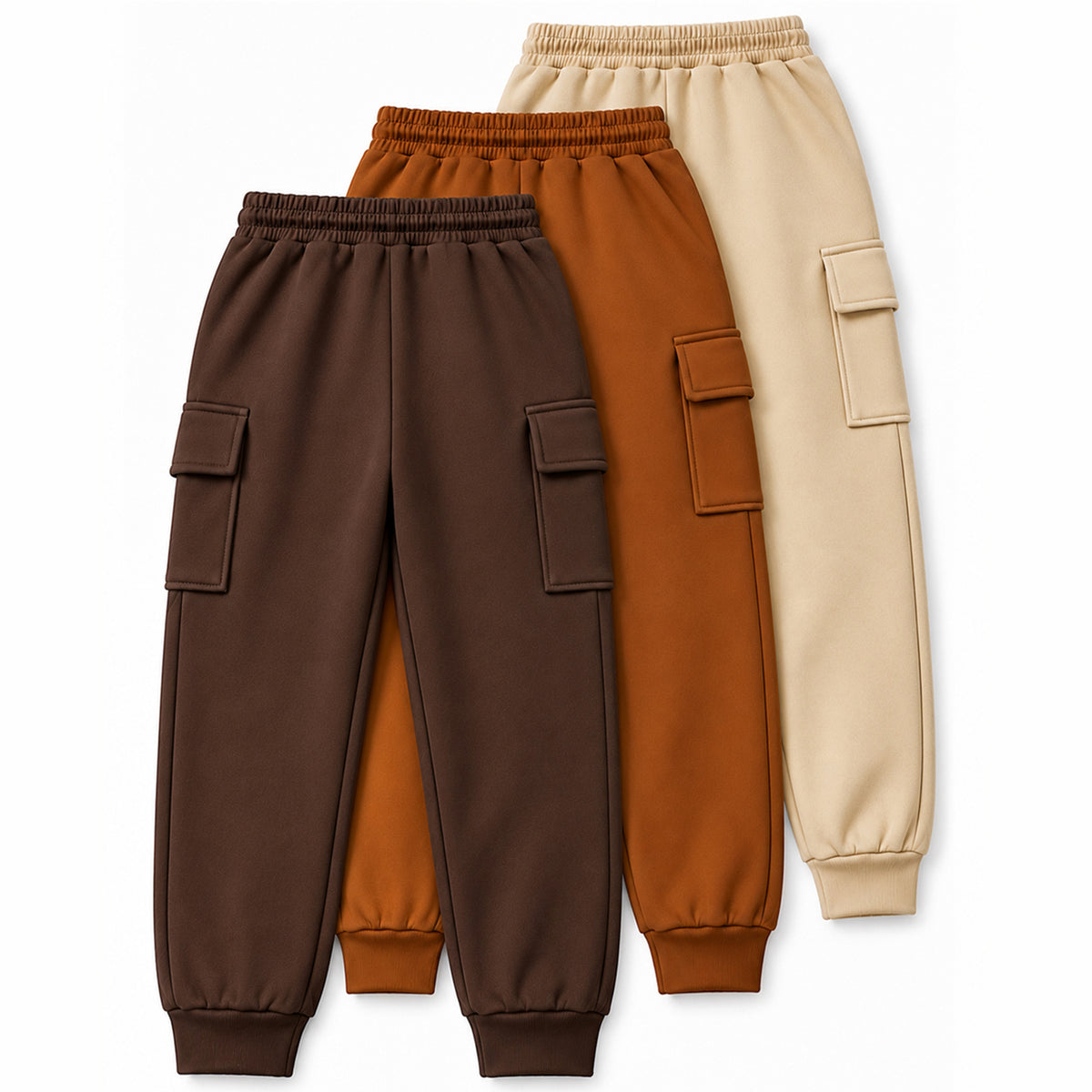Kuchipoo Boys 4 Pocket Cargo Jogger Pants | Regular Fit Track Pants with Utility Pockets | Soft & Comfortable Casual Wear | Pack of 3