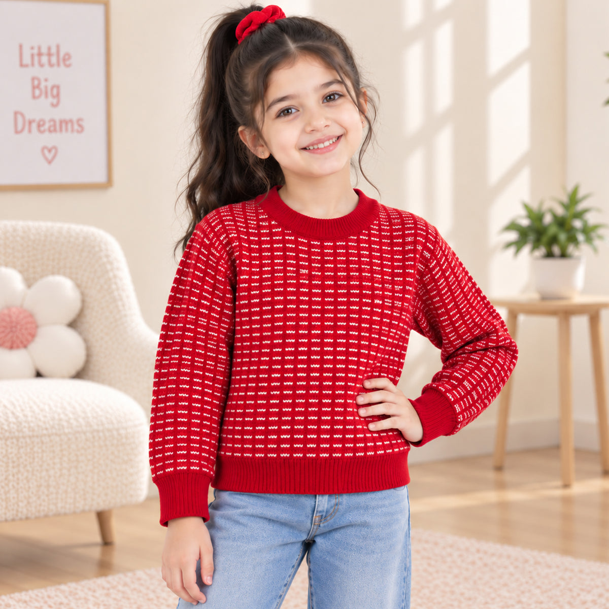 Kuchipoo Girls' Winter Wear Knitted Sweater | Full Sleeves Warm Pullover | Casual & Stylish Kids' Jumper