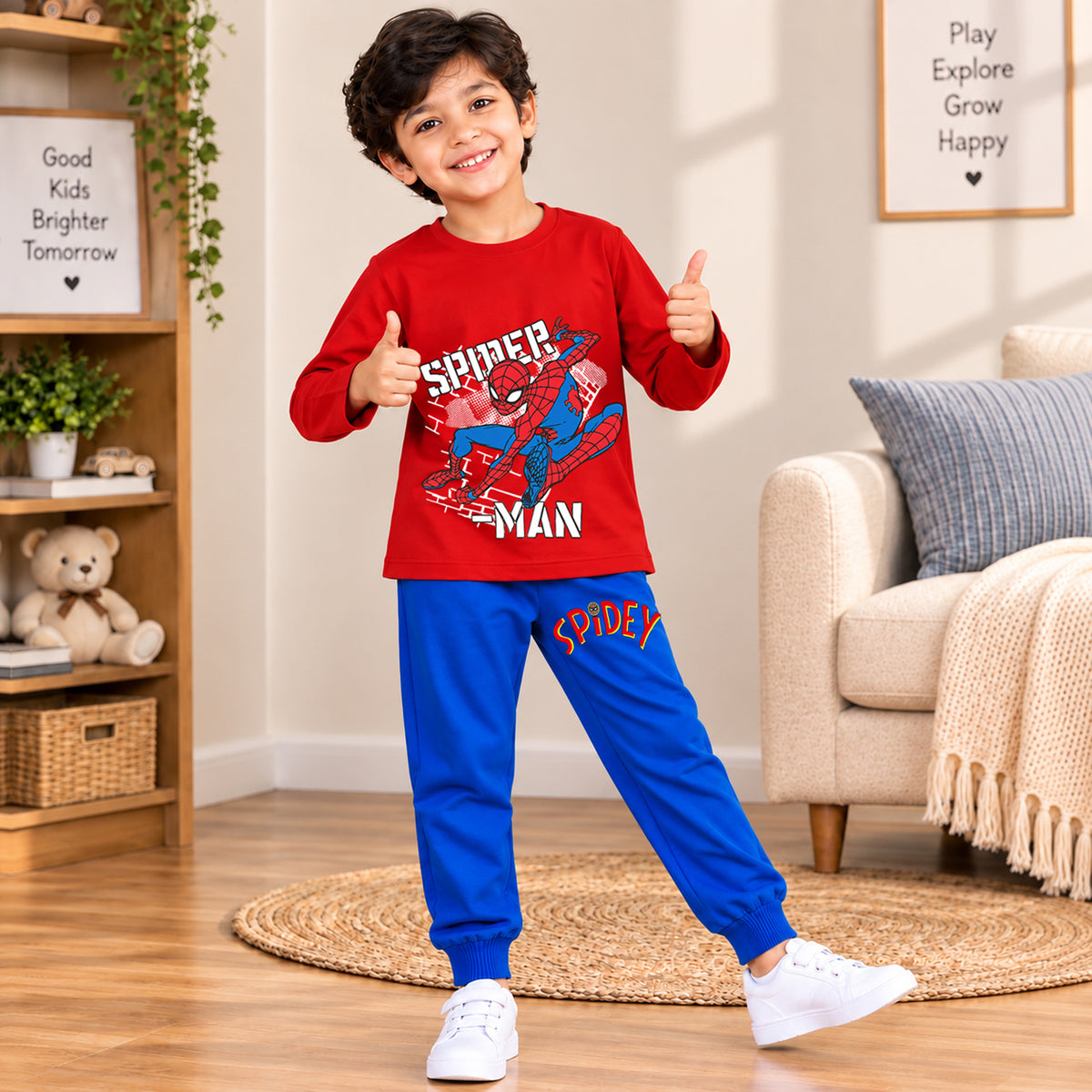 Kuchipoo © Marvel Boys Spiderman Printed Cotton T-Shirt & Pyjama Set | Full Sleeve Casual Wear | Pack of 3 Sets