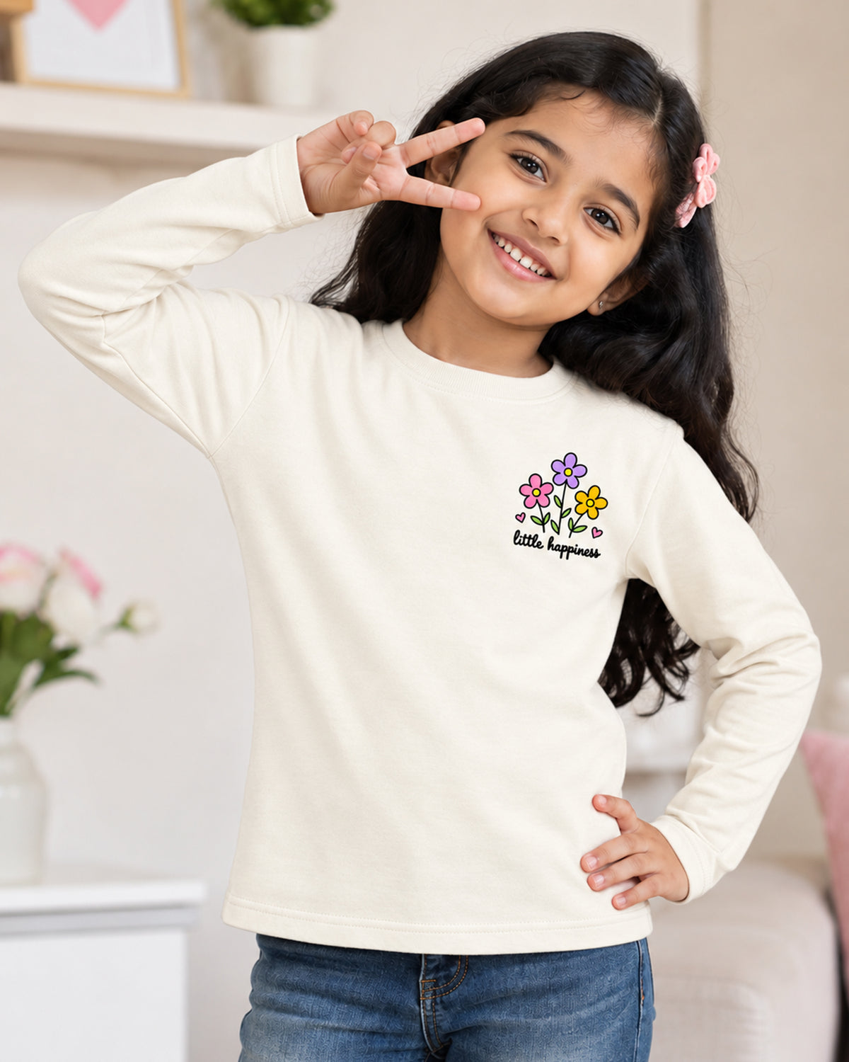 Kuchipoo Girls Cotton Printed T-Shirts | Full Sleeve Round Neck | Soft & Comfortable Casual Wear for Kids | Pack of 5