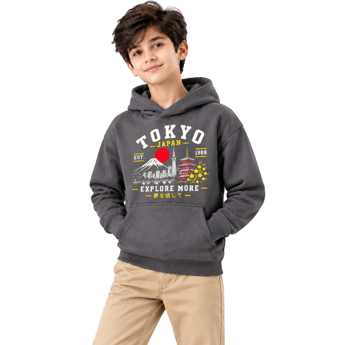 Kuchipoo Boys Printed Hooded Sweatshirt | Full Sleeve Pullover Hoodie with Kangaroo Pocket & Ribbed Cuffs | Warm & Comfortable Casual Winter Wear for Kids