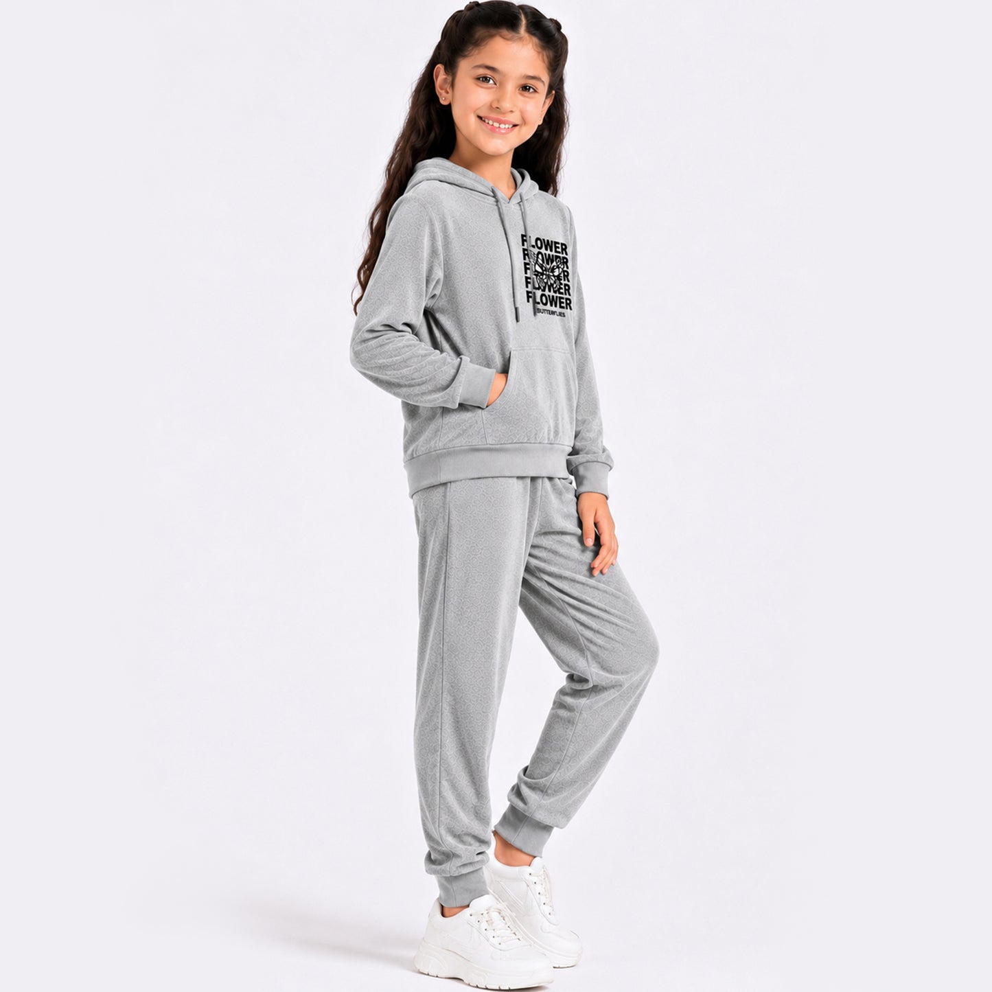 Kuchipoo Girls Velvet Hooded Sweatshirt & Jogger Set | Soft Velour Hoodie with Kangaroo Pocket & Pajama | Warm Full Sleeve Winterwear
