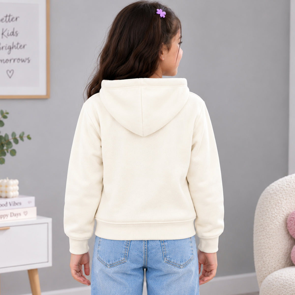 Kuchipoo Girls Printed Crop Hoodie | Full Sleeve Hooded Sweatshirt | Soft & Comfortable Casual Winter Wear for Kids