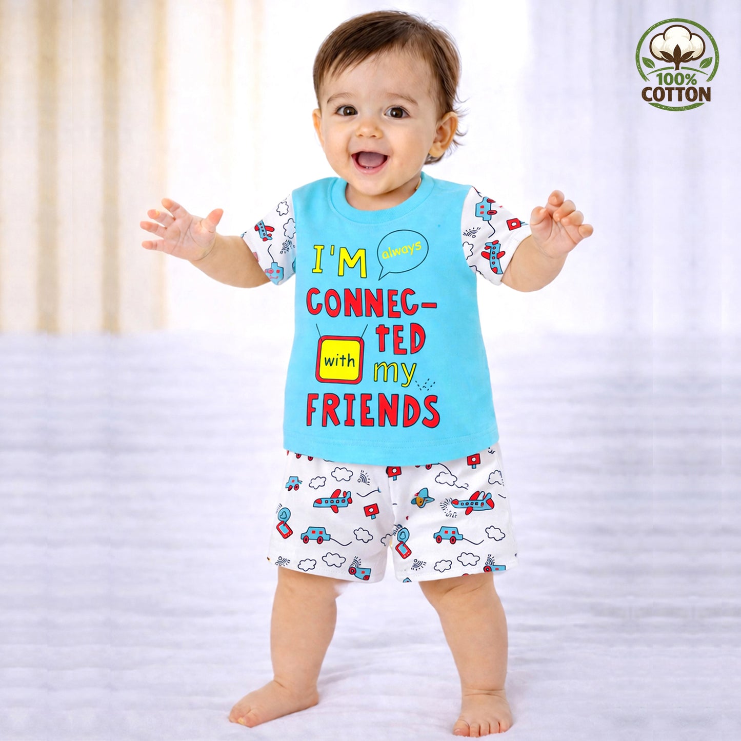 Kuchipoo Boys 100% Cotton T-Shirt & Shorts Set | Printed Summer Wear Set | Soft & Comfortable Kids Clothing | Pack of 4