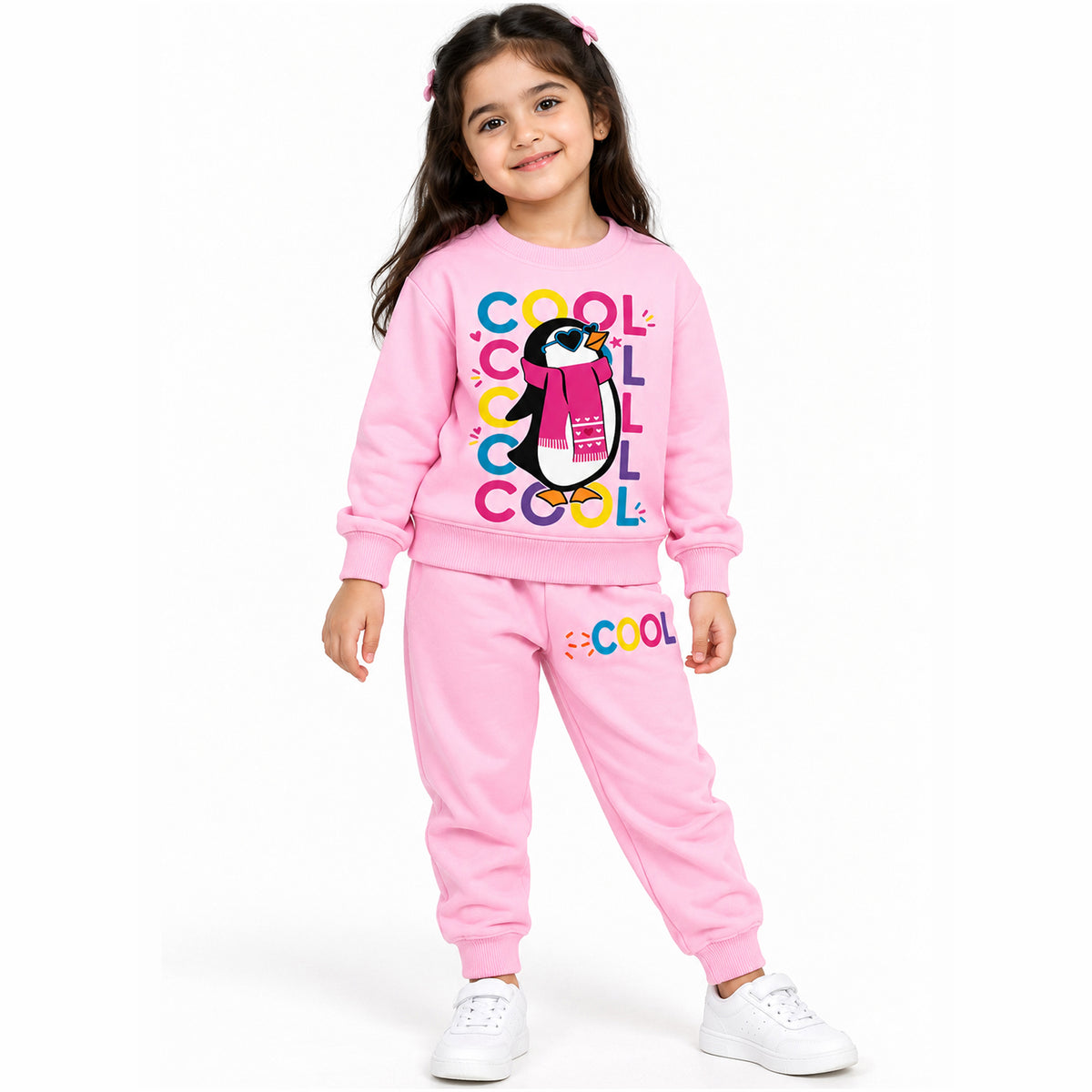 Kuchipoo Girls Printed Sweatshirt & Track Pant Set | Full Sleeve Winter Co-ord Set | Soft & Comfortable Casual Wear for Kids