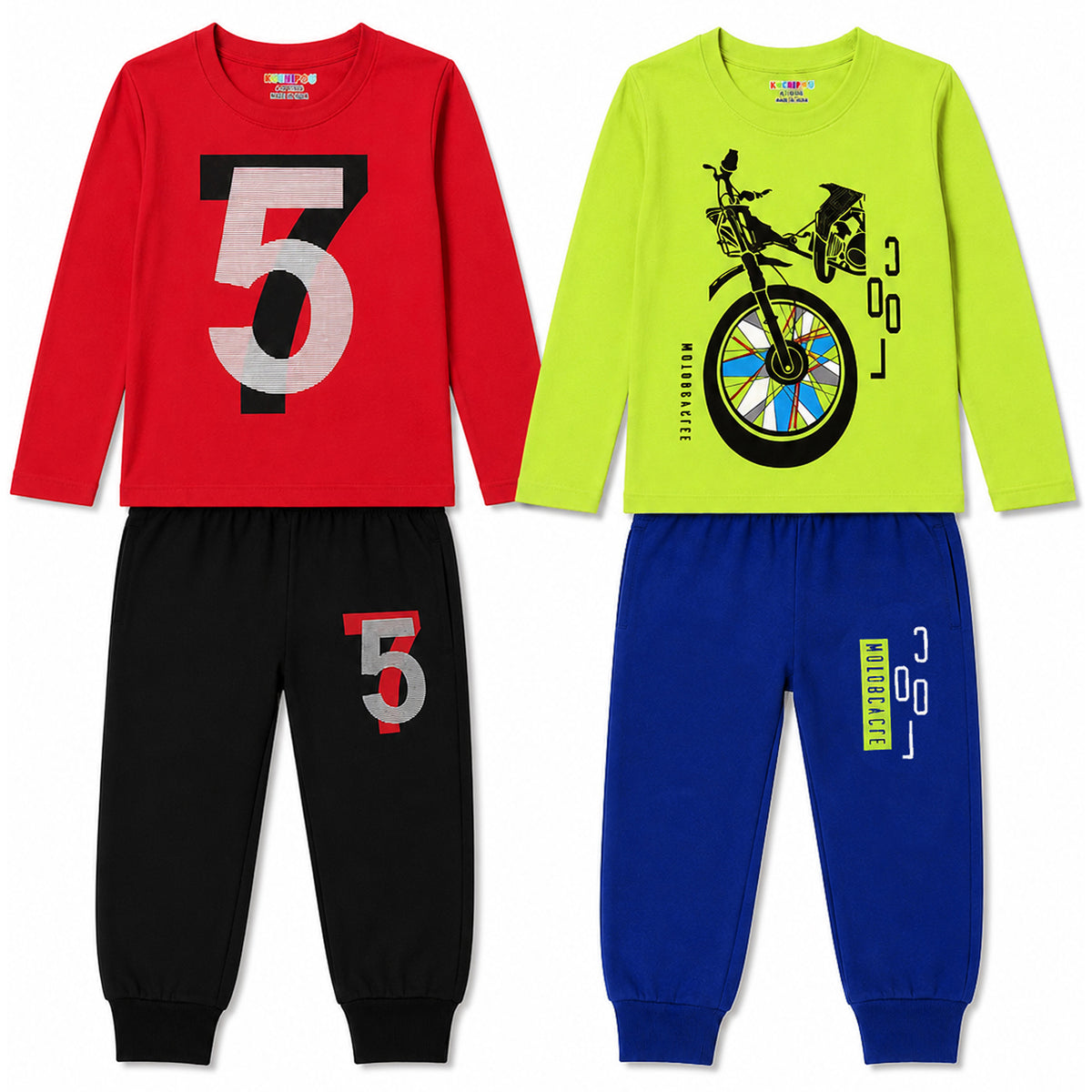 Kuchipoo Boys Full Sleeves T-Shirt and Pajamas Set-Pack 0f 2
