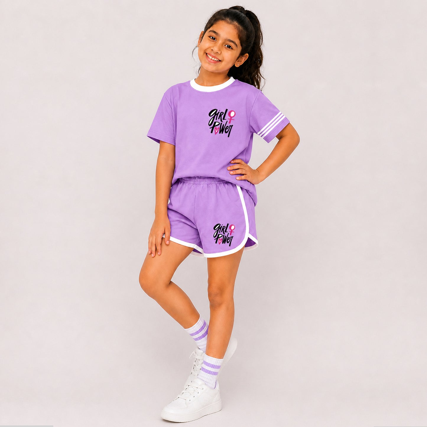 Kuchipoo Girls Cotton Half Sleeve T-Shirt & Shorts Set | Trendy Graphic Print Summer Wear | Soft & Breathable Kids Clothing Combo | Pack of 2
