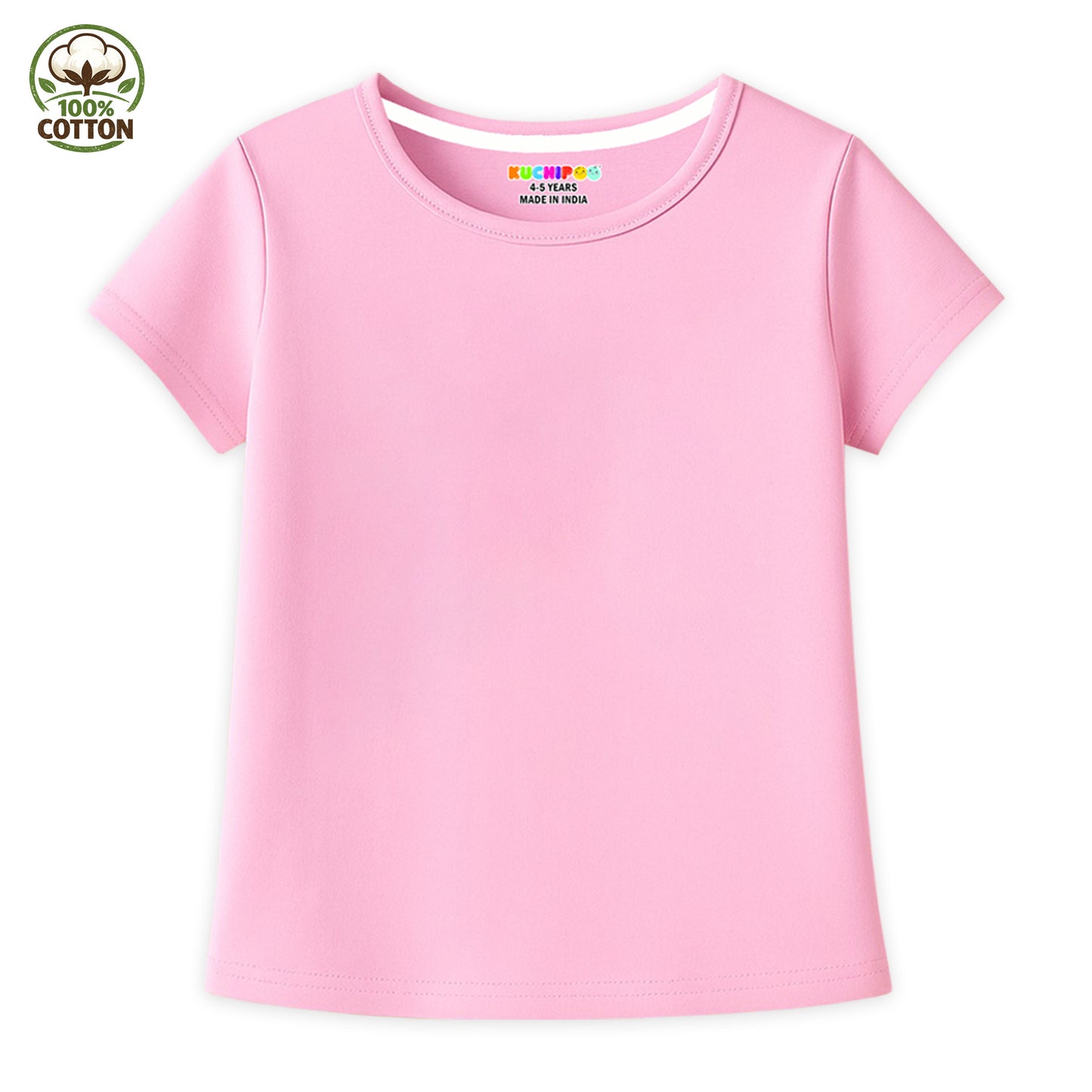 Kuchipoo Girls 100% Cotton Half Sleeve T-Shirt | Soft & Breathable Fabric | Round Neck Plain Solid Tee | Comfortable Pack of 4