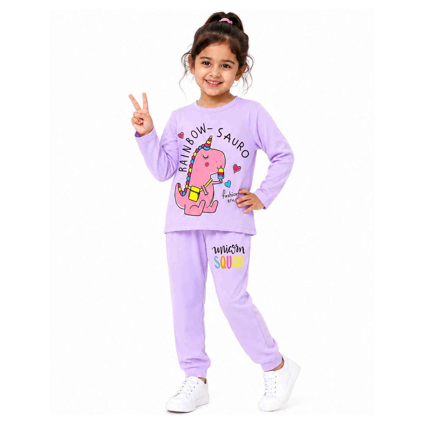 Kuchipoo Girls Cotton T-shirts & Pajamas Set | Full Sleeve Printed Top & Pajama | Soft & Breathable Sleepwear | Comfortable Elastic Waist | Pack of 3