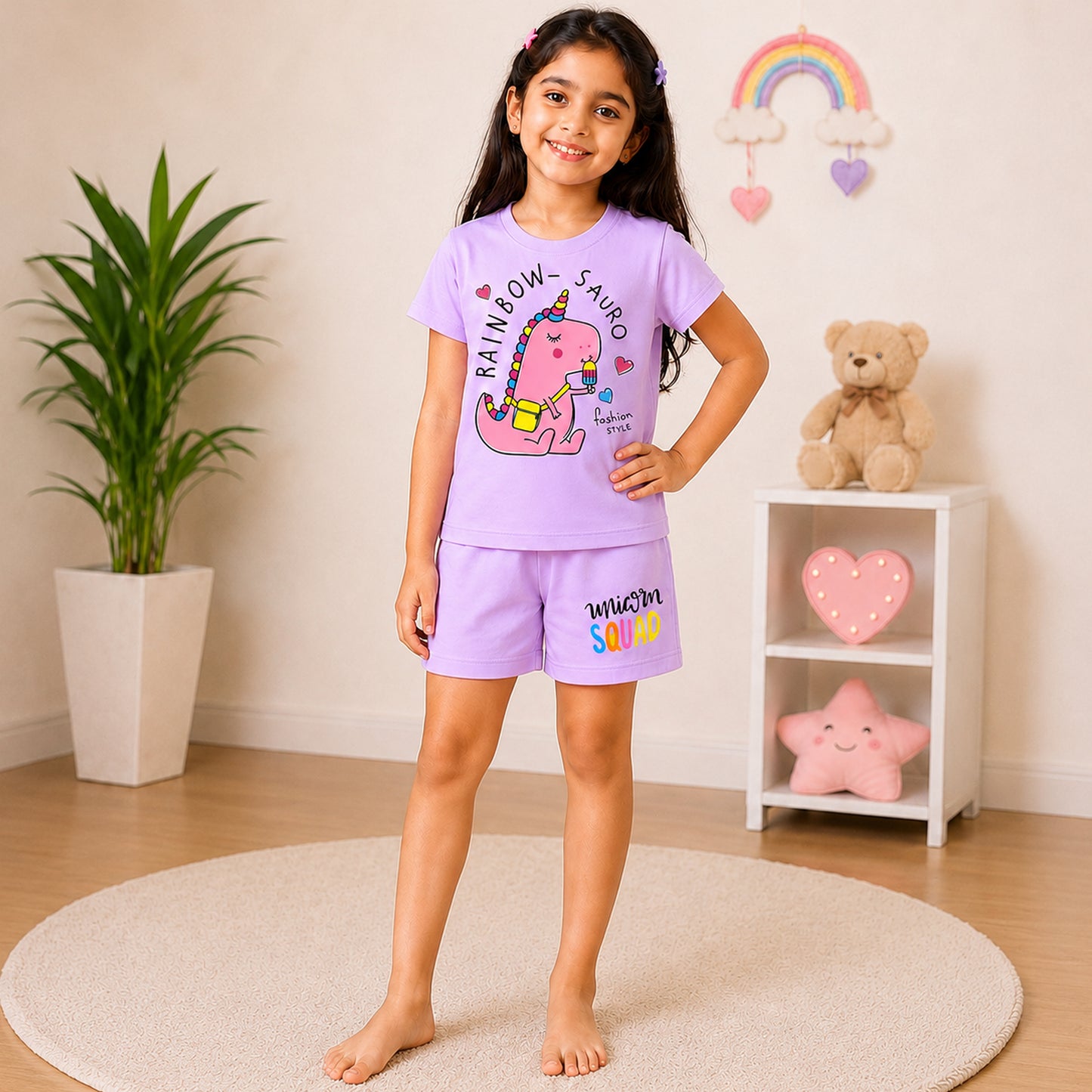 Kuchipoo Girls Cotton T-Shirt & Shorts | Printed Summer Wear Set | Soft & Comfortable Kids Clothing | Pack of 3