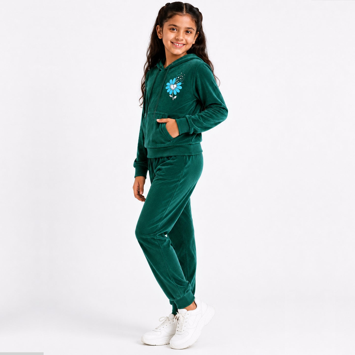 Kuchipoo Girls Velvet Hooded Sweatshirt & Jogger Set | Soft Velour Hoodie with Kangaroo Pocket & Pajama | Warm Full Sleeve Winterwear