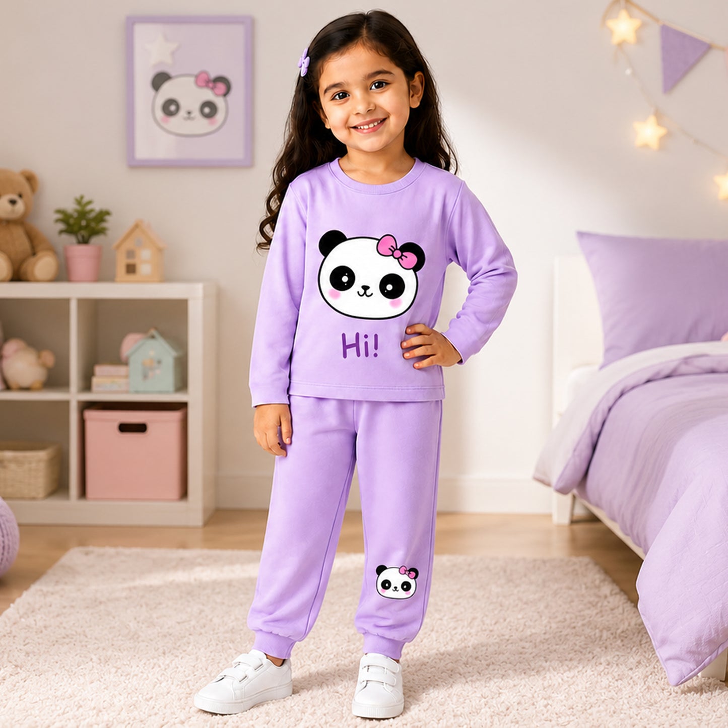 Kuchipoo Girls Cotton T-shirts & Pajamas Set | Full Sleeve Printed Top & Pajama | Soft & Breathable Sleepwear | Comfortable Elastic Waist | Pack of 3